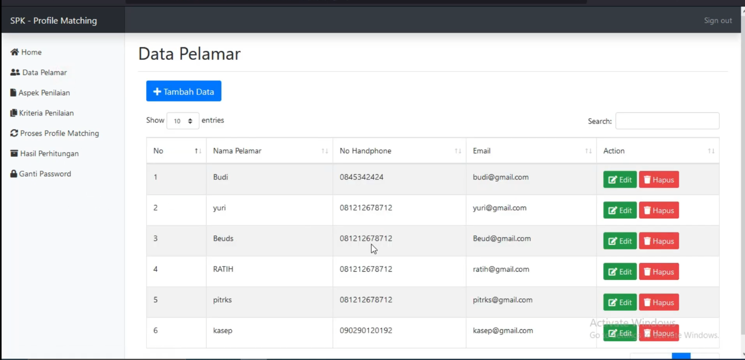Website SPK Profile Matching | Source Code SPK Profile Matching PHP | Download SPK Profile Matching