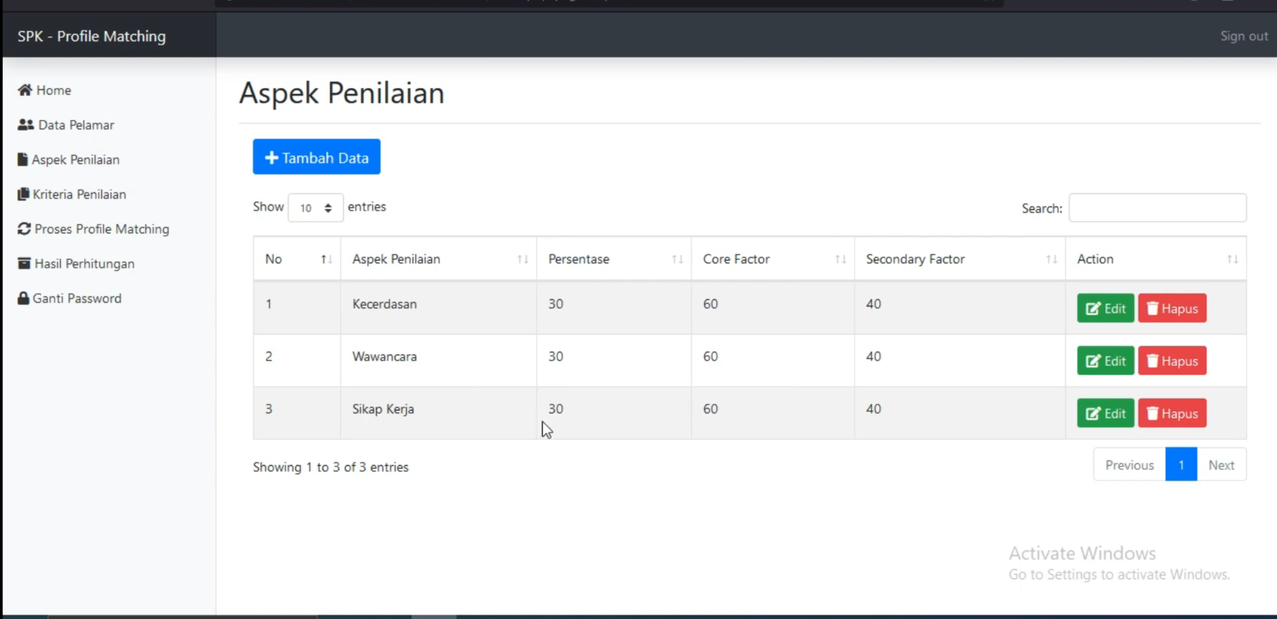 Website SPK Profile Matching | Source Code SPK Profile Matching PHP | Download SPK Profile Matching
