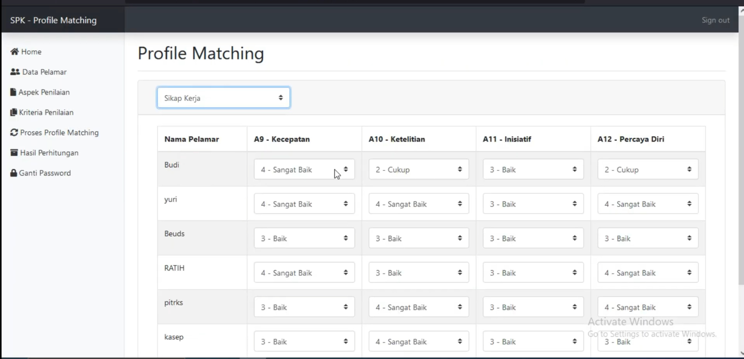 Website SPK Profile Matching | Source Code SPK Profile Matching PHP | Download SPK Profile Matching