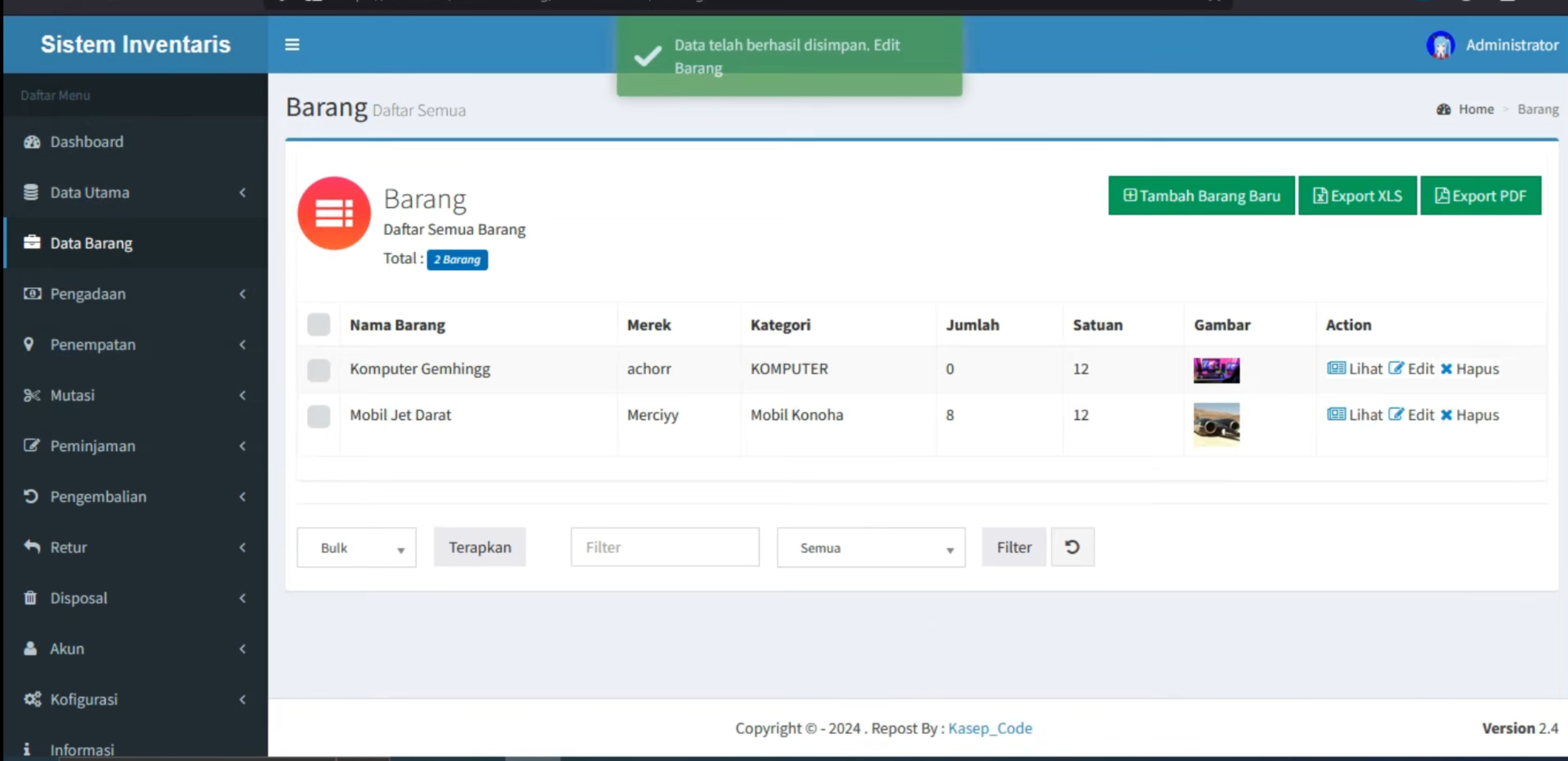 Aplikasi Inventaris Online | Source code inventaris CodeIgniter 3 | Download Sistem Inventaris| myql
