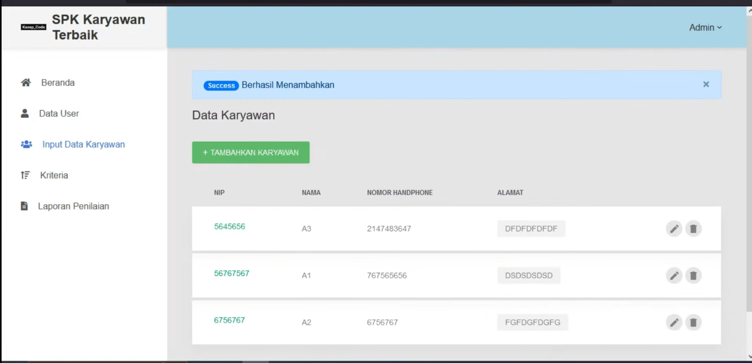 Website SPK SAW | Source Code SPK Penilaian Pegawai SAW | SPK SAW Pemilihan Pegawai Terbaik | Ci3