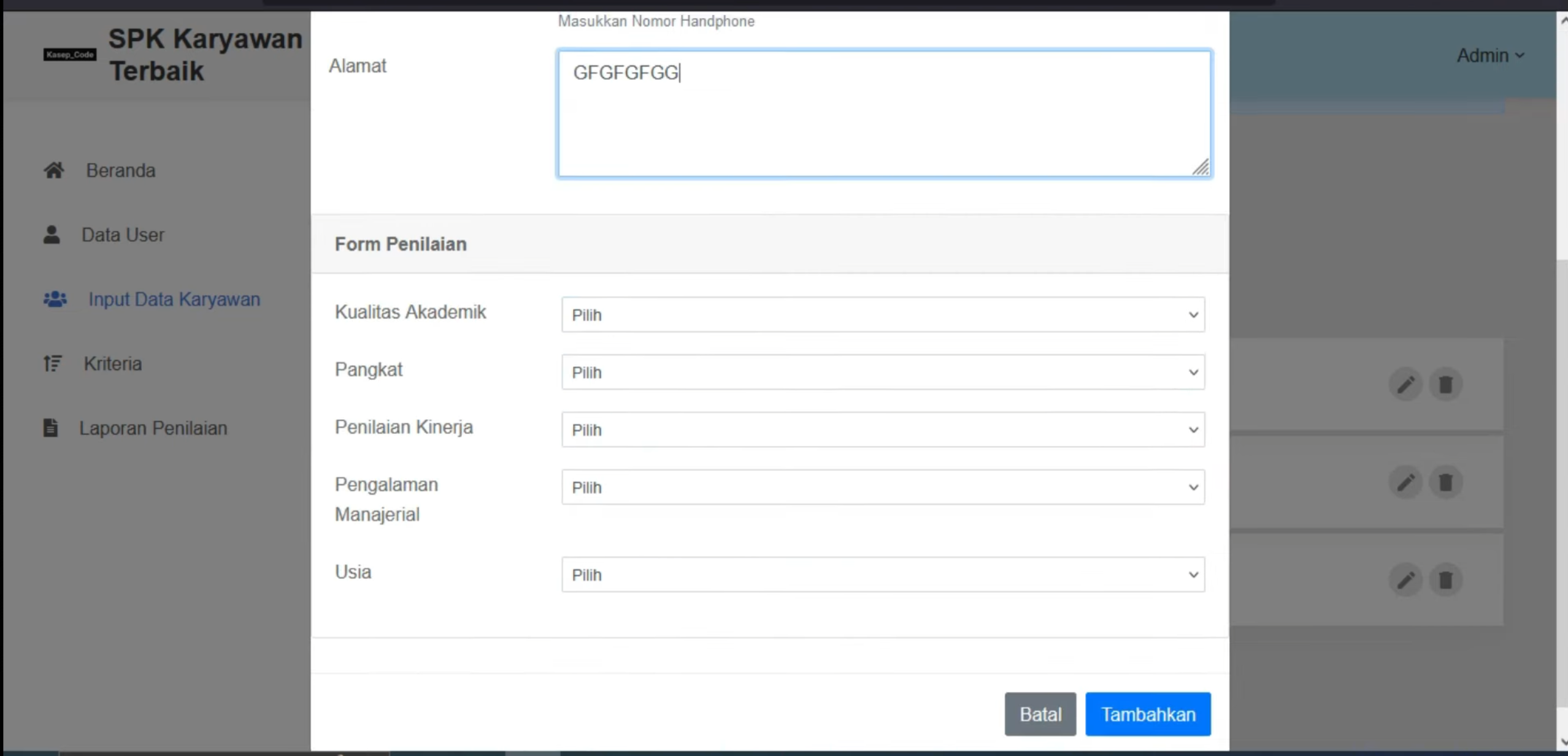Website SPK SAW | Source Code SPK Penilaian Pegawai SAW | SPK SAW Pemilihan Pegawai Terbaik | Ci3