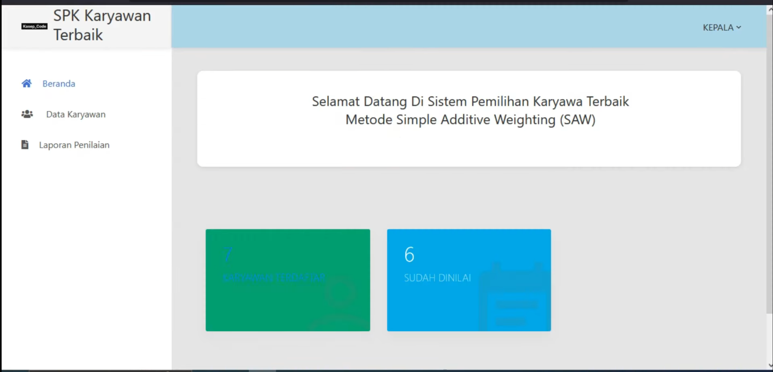 Website SPK SAW | Source Code SPK Penilaian Pegawai SAW | SPK SAW Pemilihan Pegawai Terbaik | Ci3