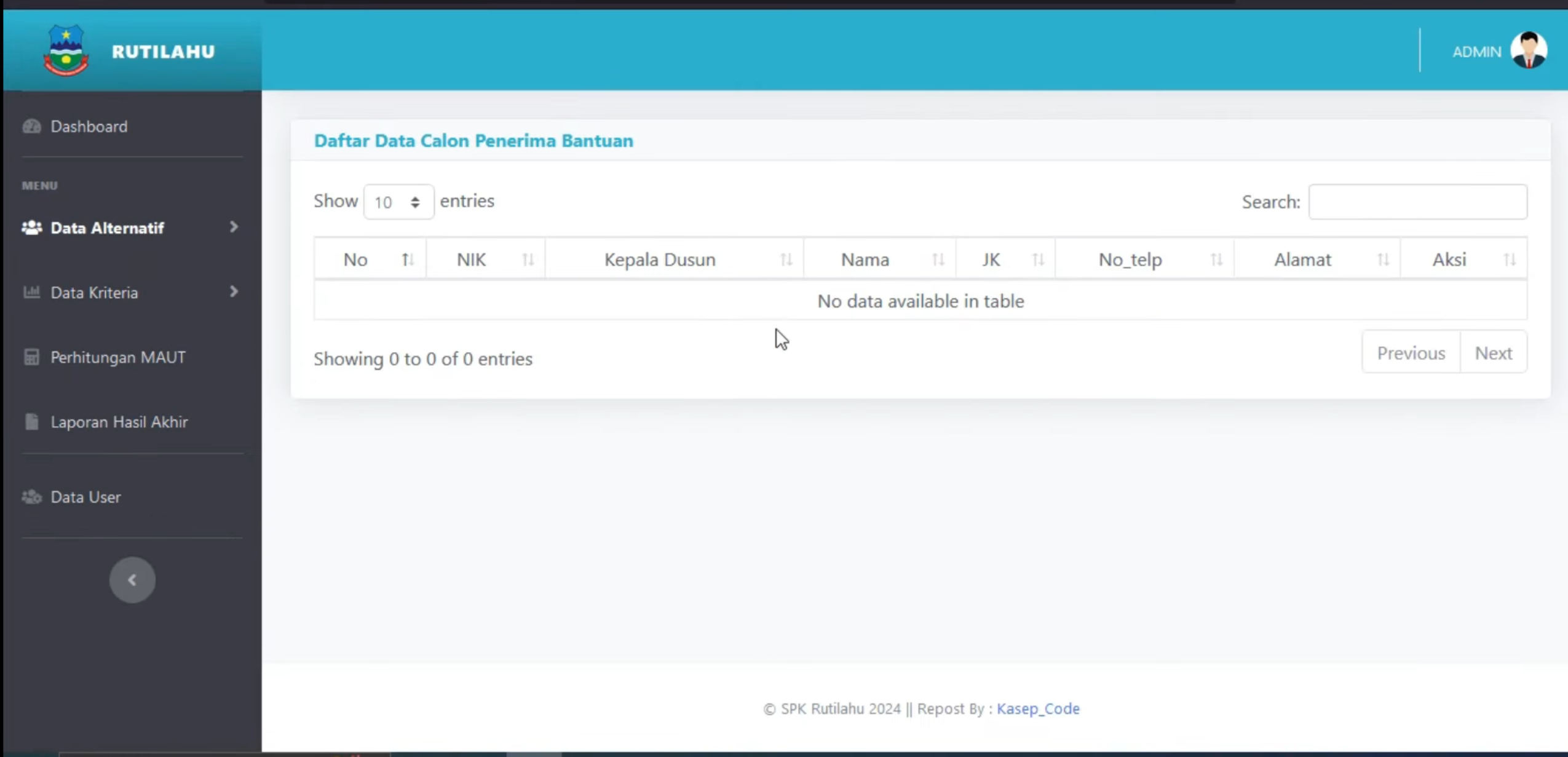 Website SPK MAUT | SPK Pemilihan Penerima Bantuan Metode MAUT | Codeigniter 3 | Download Source Code