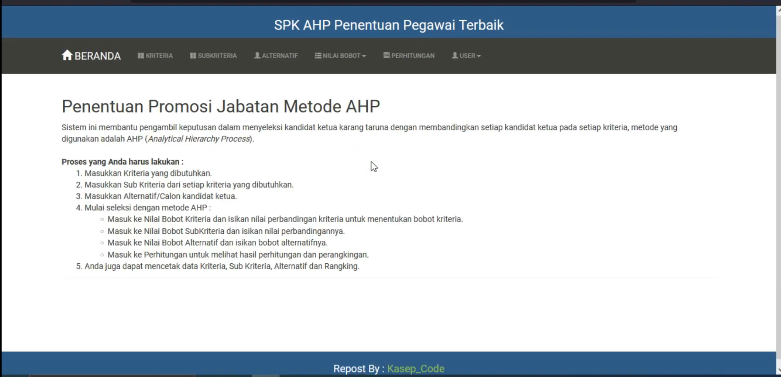 Website SPK AHP | SPK Pemilihan Pegawai Terbaik | Download source Code SPK Metode AHP | SPK AHP