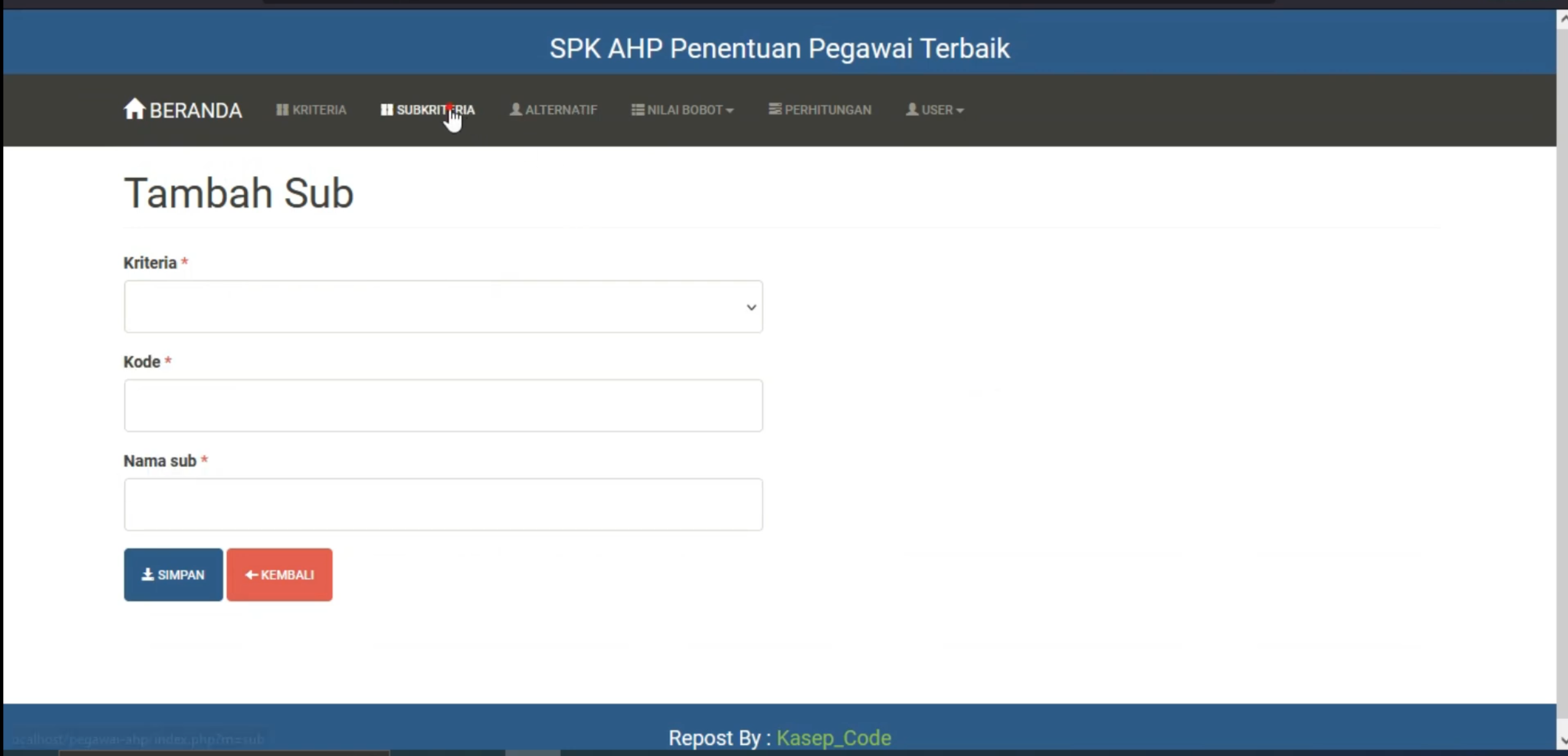 Website SPK AHP | SPK Pemilihan Pegawai Terbaik | Download source Code SPK Metode AHP | SPK AHP