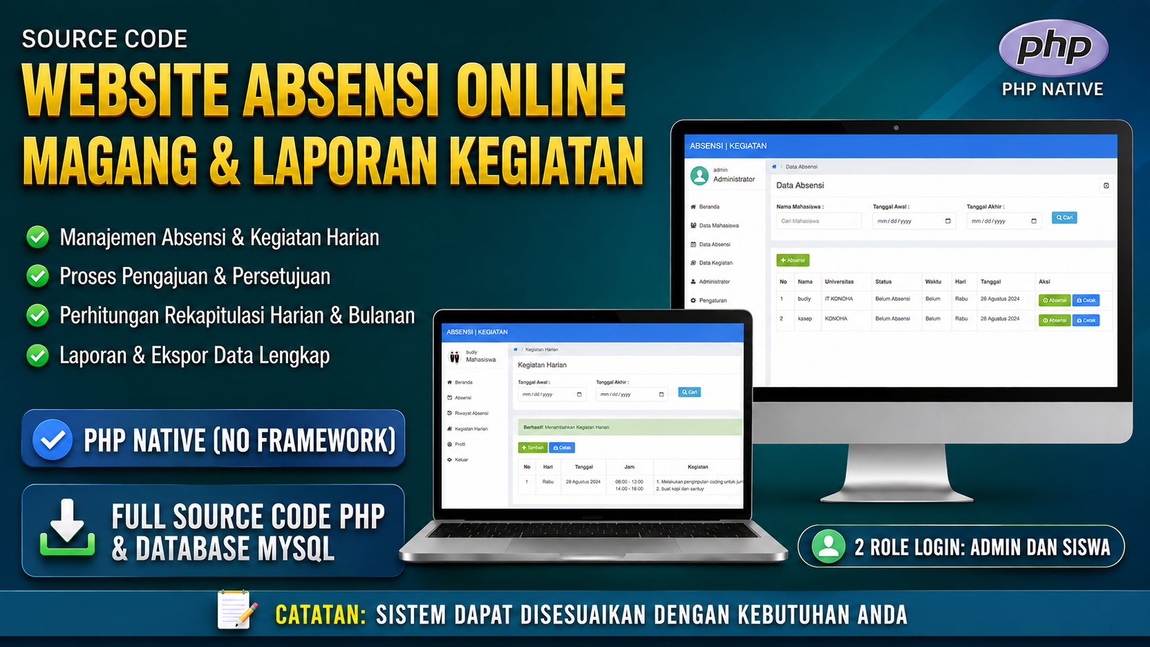 Aplikasi Absensi Online Magang | Absensi & Laporan Kegiatan | Source Code Website Absensi dan Laporan Magang