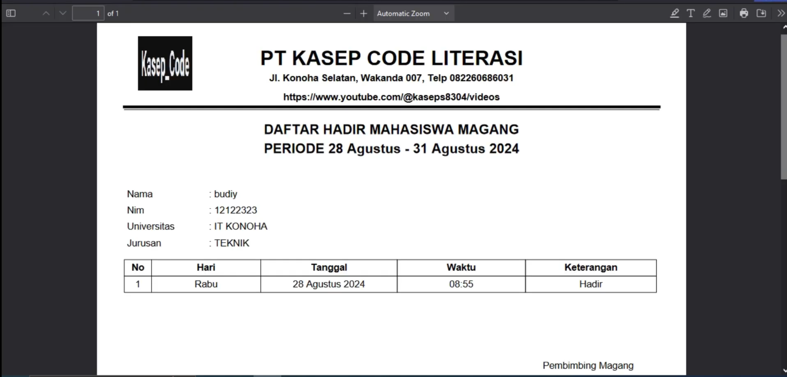 Aplikasi Absensi Online Magang | Absensi & Laporan Kegiatan | Source Code Website Absensi dan Laporan Magang