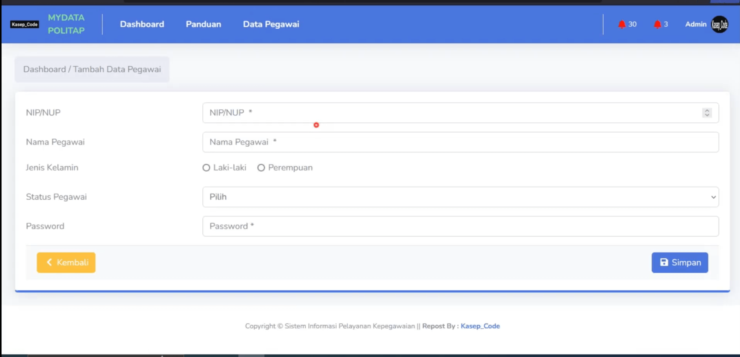 Source Code SIMPEG PHP MySQL Terbaru| Aplikasi SIMPEG | Sistem Informasi Kepegawaian | PHP Native