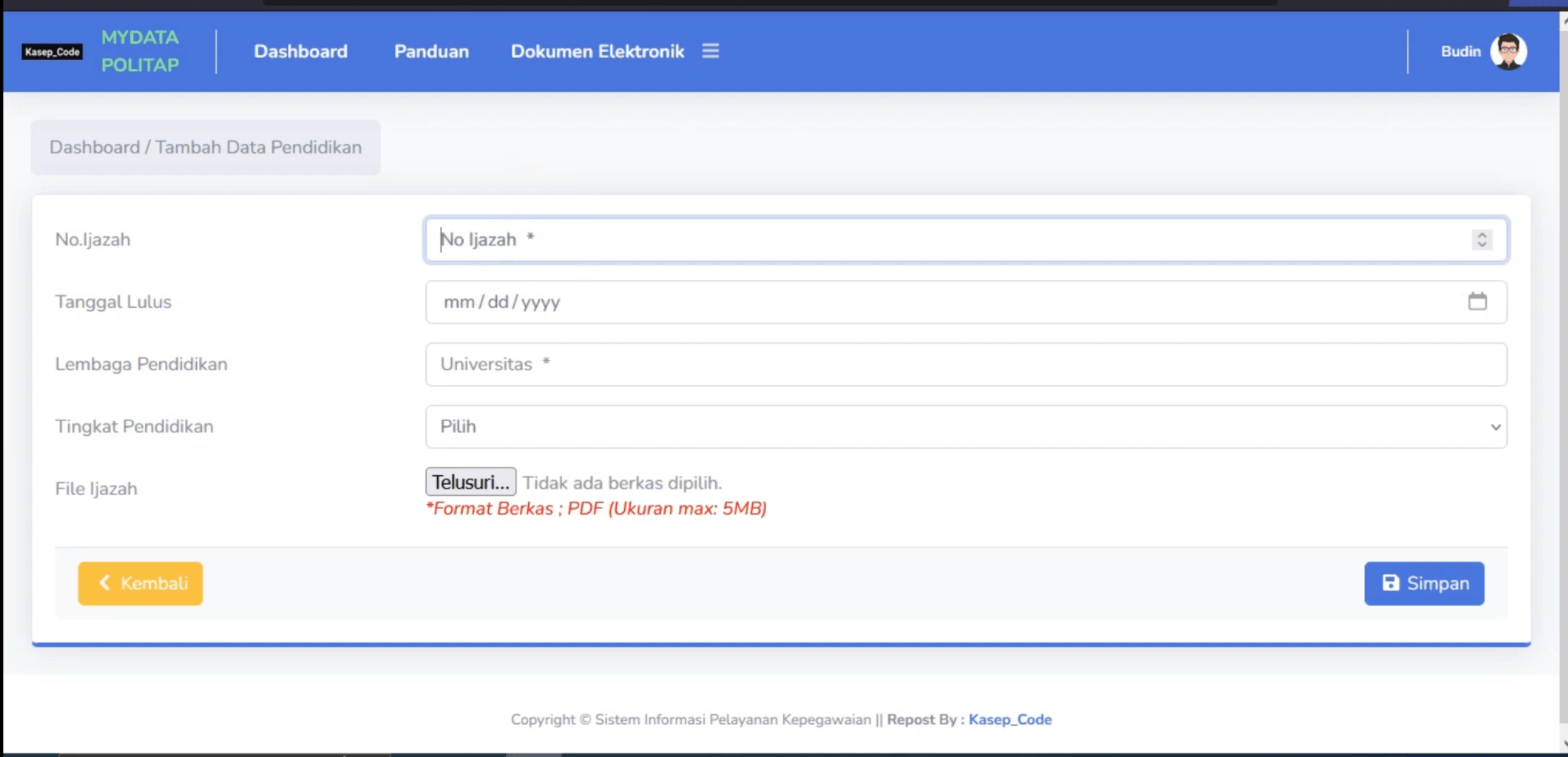 Source Code SIMPEG PHP MySQL Terbaru| Aplikasi SIMPEG | Sistem Informasi Kepegawaian | PHP Native