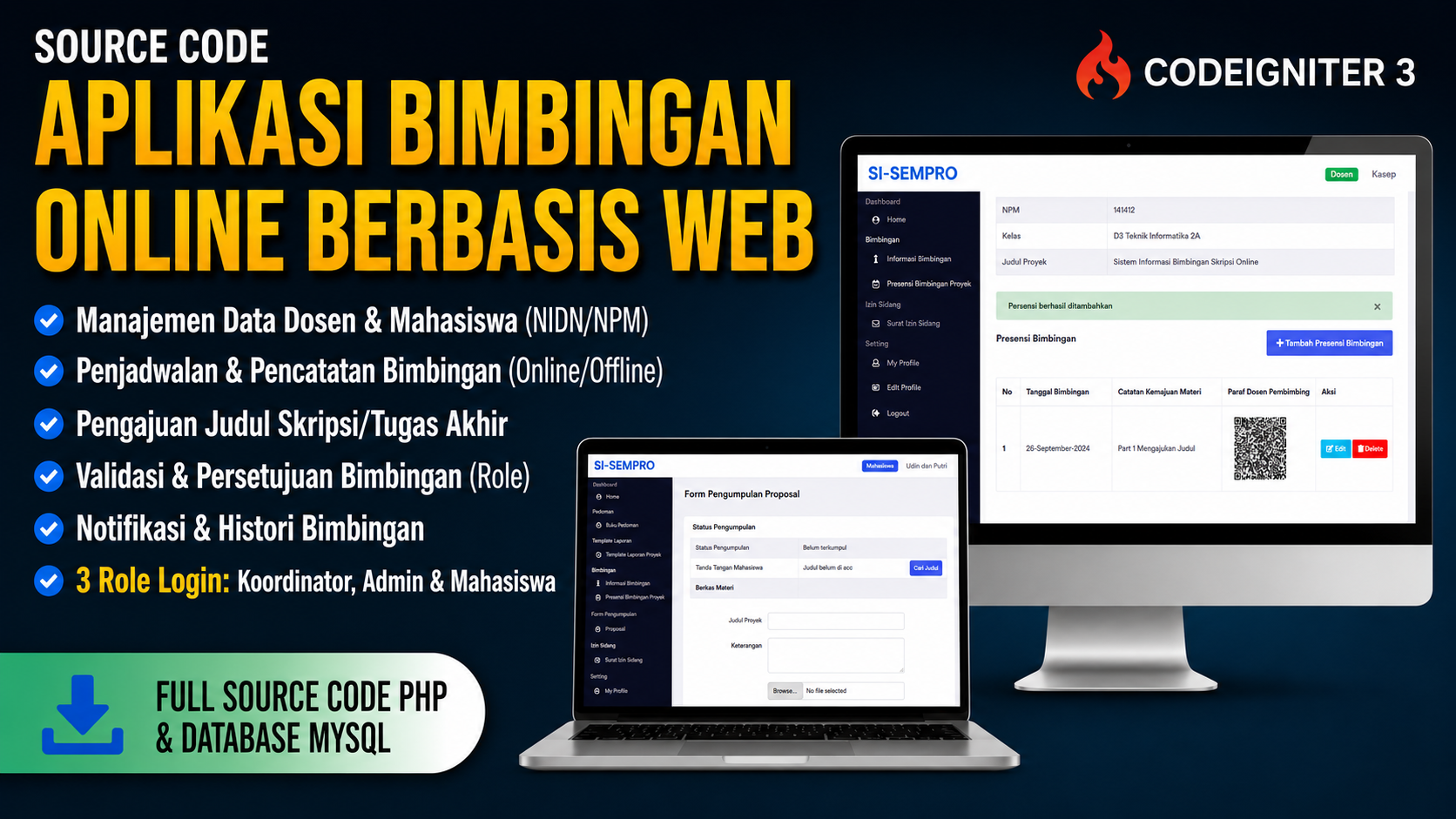 Aplikasi Bimbingan Online | Source Code PHP Sistem Pendaftaran Judul Skripsi | Source Code webiste bimbingan online