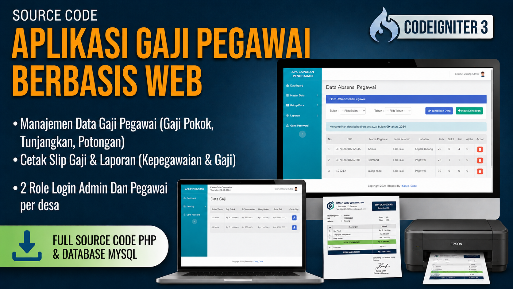 Source Code Aplikasi Gaji Pegawai | Sistem Informasi Gaji Karyawan CodeIgniter 3| Aplikasi Slip Gaji