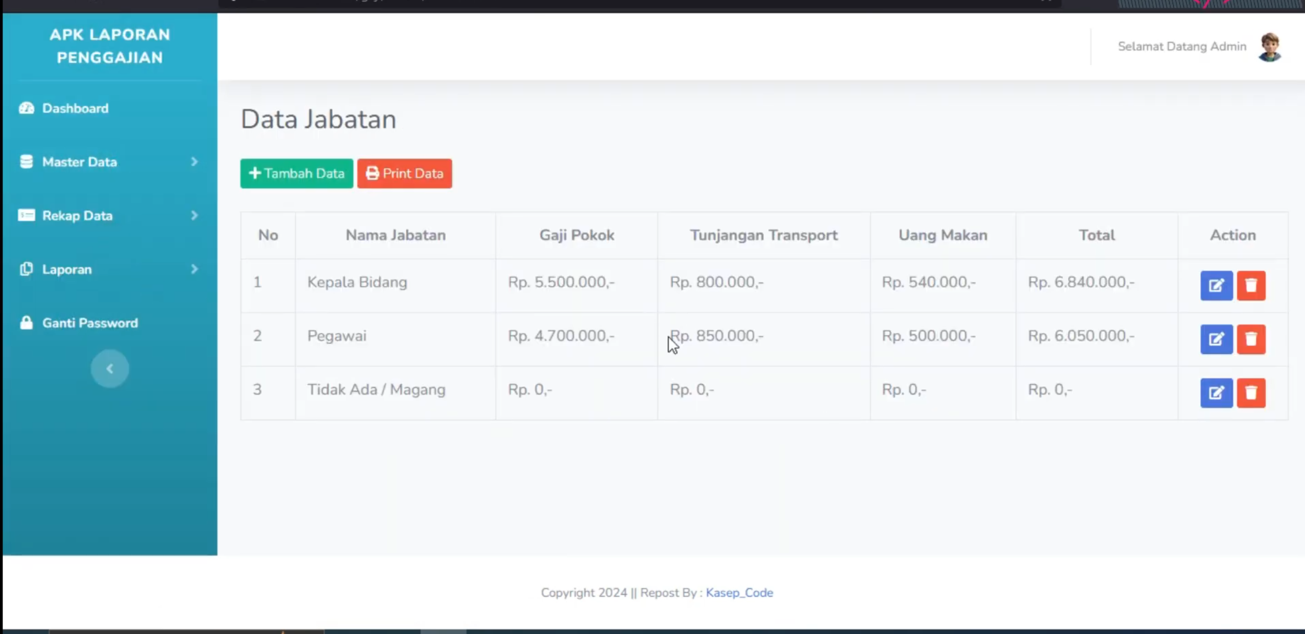 Source Code Aplikasi Gaji Pegawai | Sistem Informasi Gaji Karyawan CodeIgniter 3| Aplikasi Slip Gaji