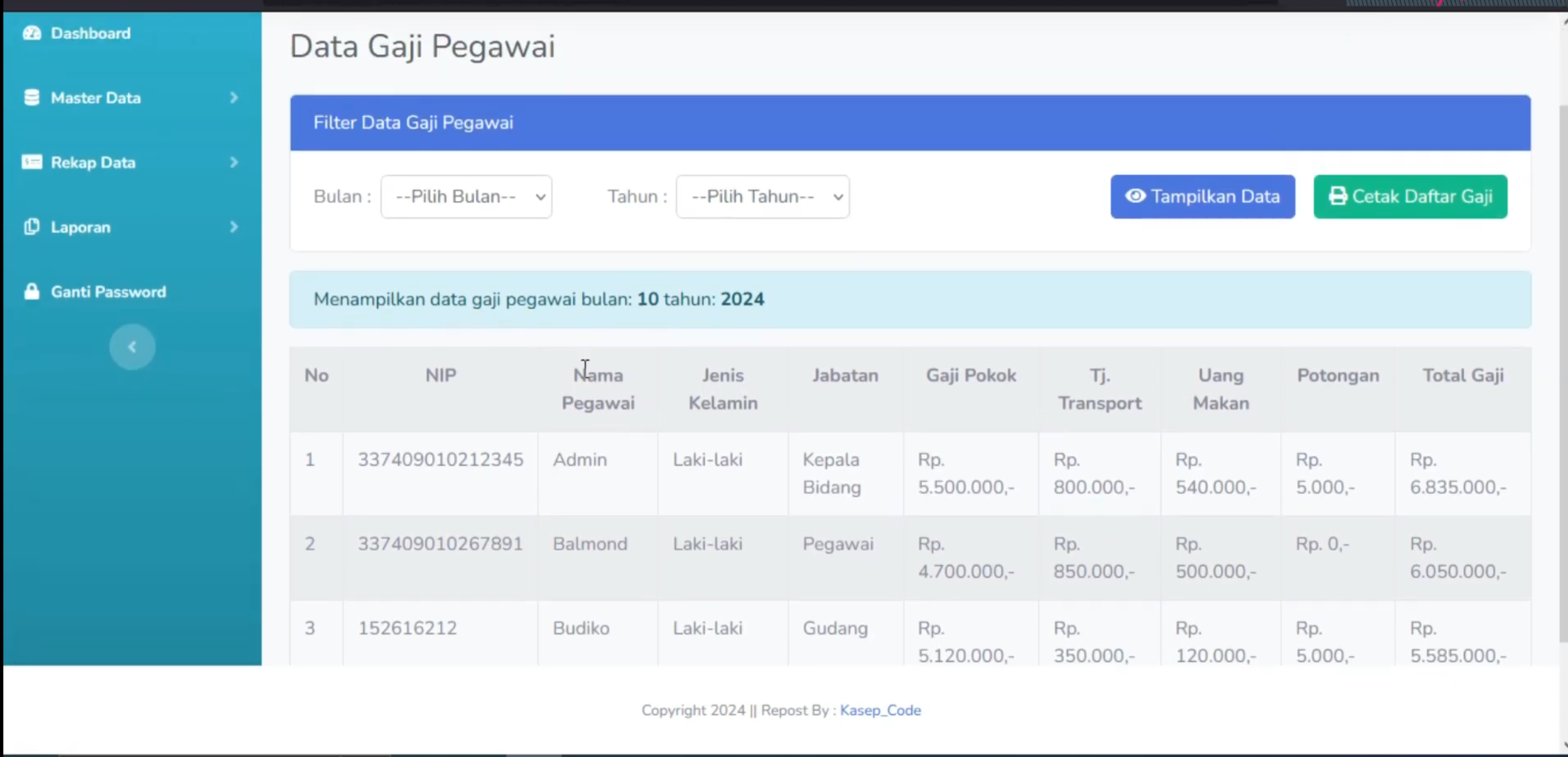 Source Code Aplikasi Gaji Pegawai | Sistem Informasi Gaji Karyawan CodeIgniter 3| Aplikasi Slip Gaji