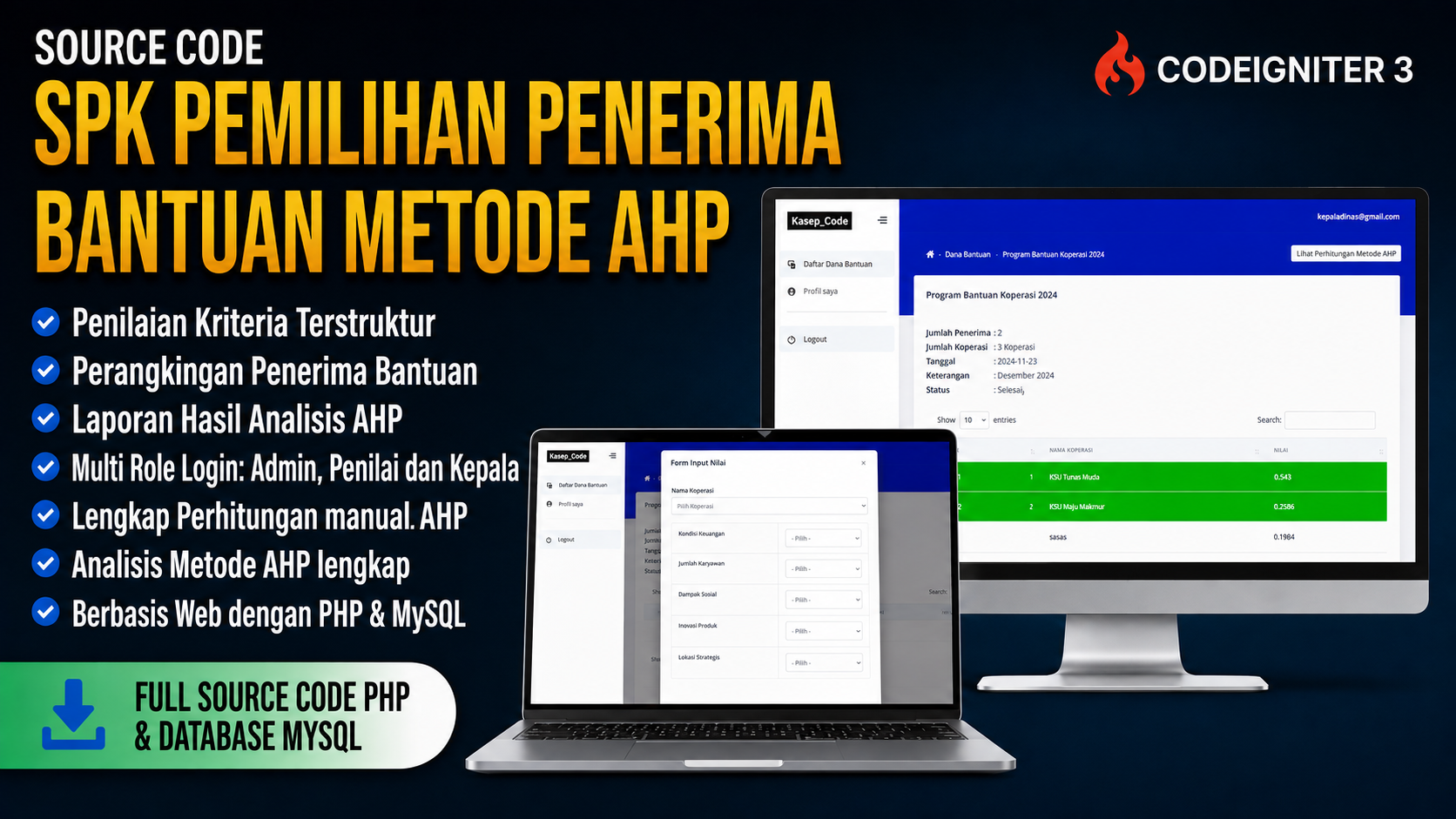 Website SPK Metode AHP | SPK Metode AHP CodeIgniter 3 | SPK Pemilihan Penerima Bantuan Metode AHP | SPK AHP