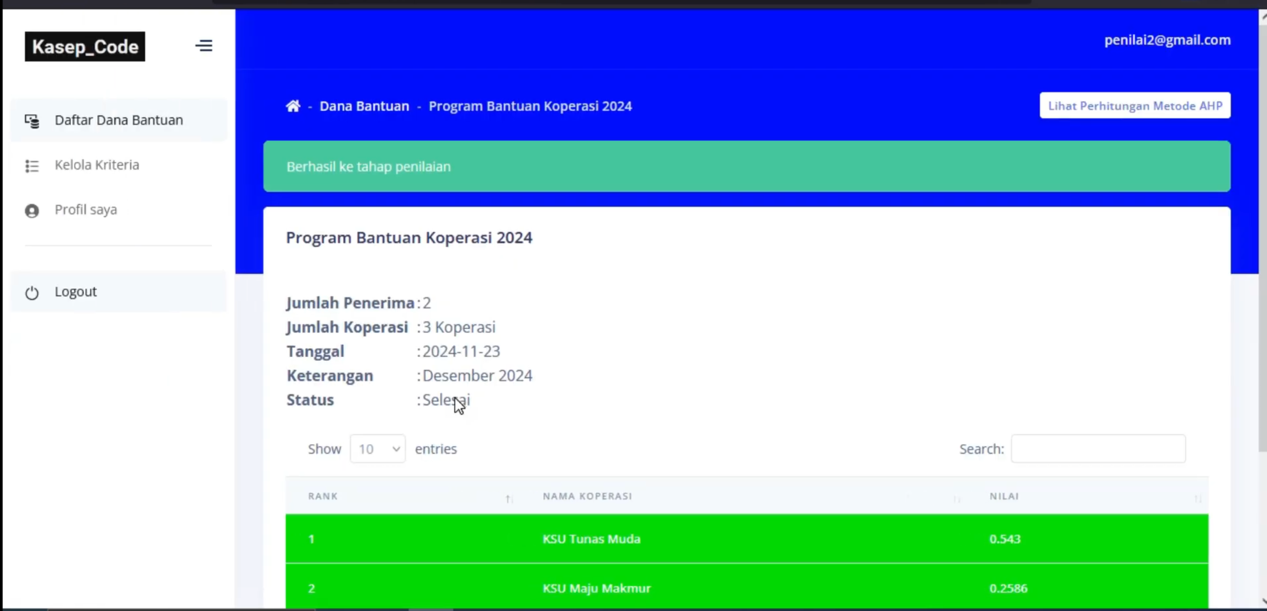 Website SPK Metode AHP | SPK Metode AHP CodeIgniter 3 | SPK Pemilihan Penerima Bantuan Metode AHP | SPK AHP