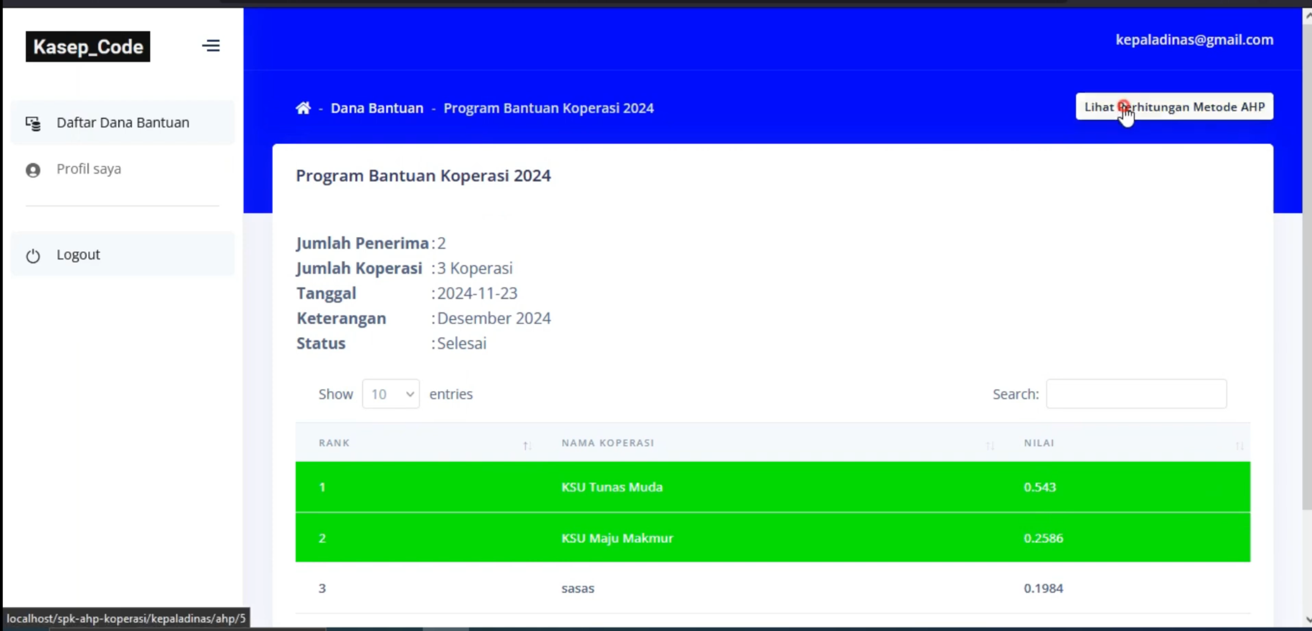 Website SPK Metode AHP | SPK Metode AHP CodeIgniter 3 | SPK Pemilihan Penerima Bantuan Metode AHP | SPK AHP
