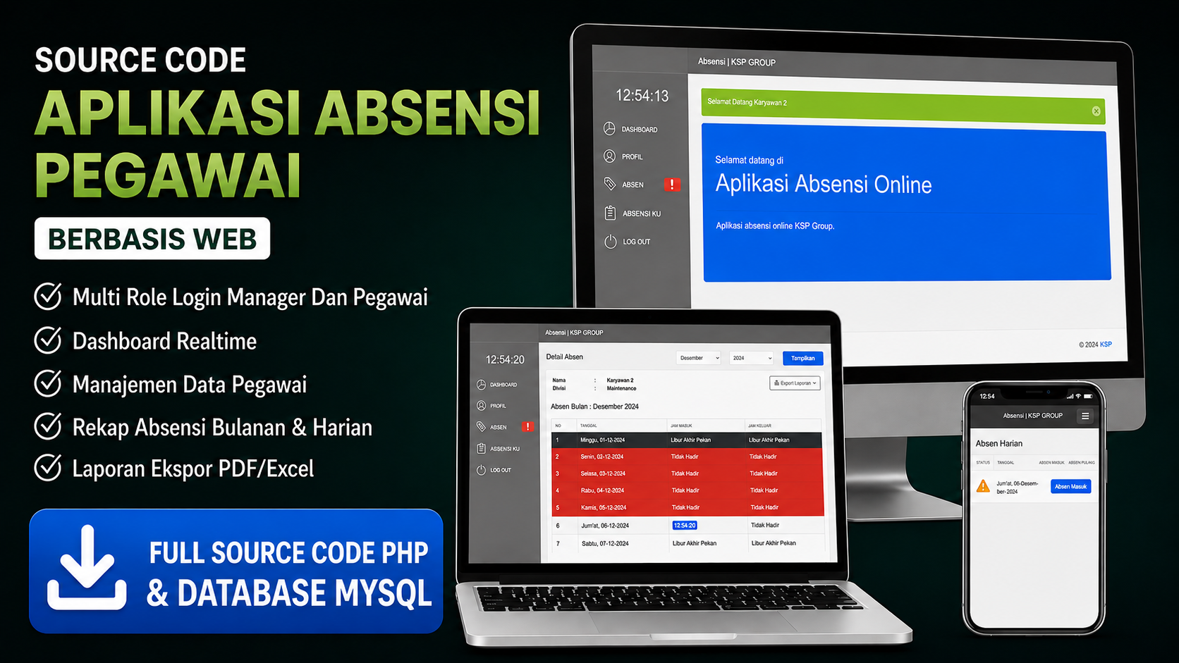 Source Code Aplikasi Absensi Karyawan CodeIgniter 3 | Download Aplikasi Absensi Online| Absen Online