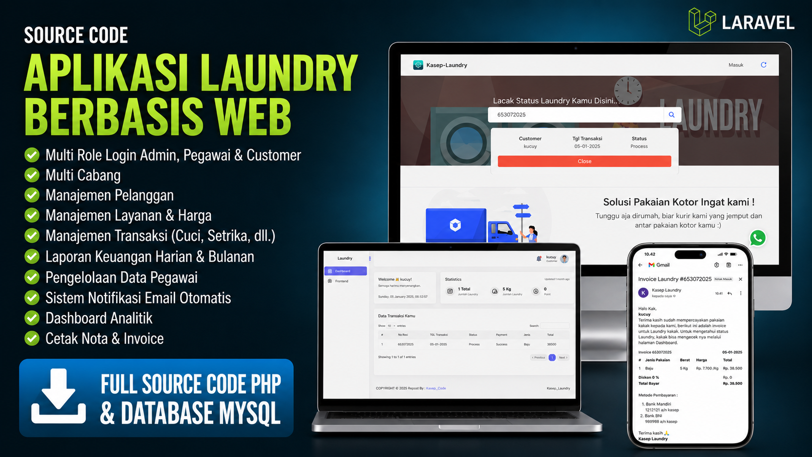 Website Laundry | Download source code Laravel aplikasi laundry | Source code PHP website laundry