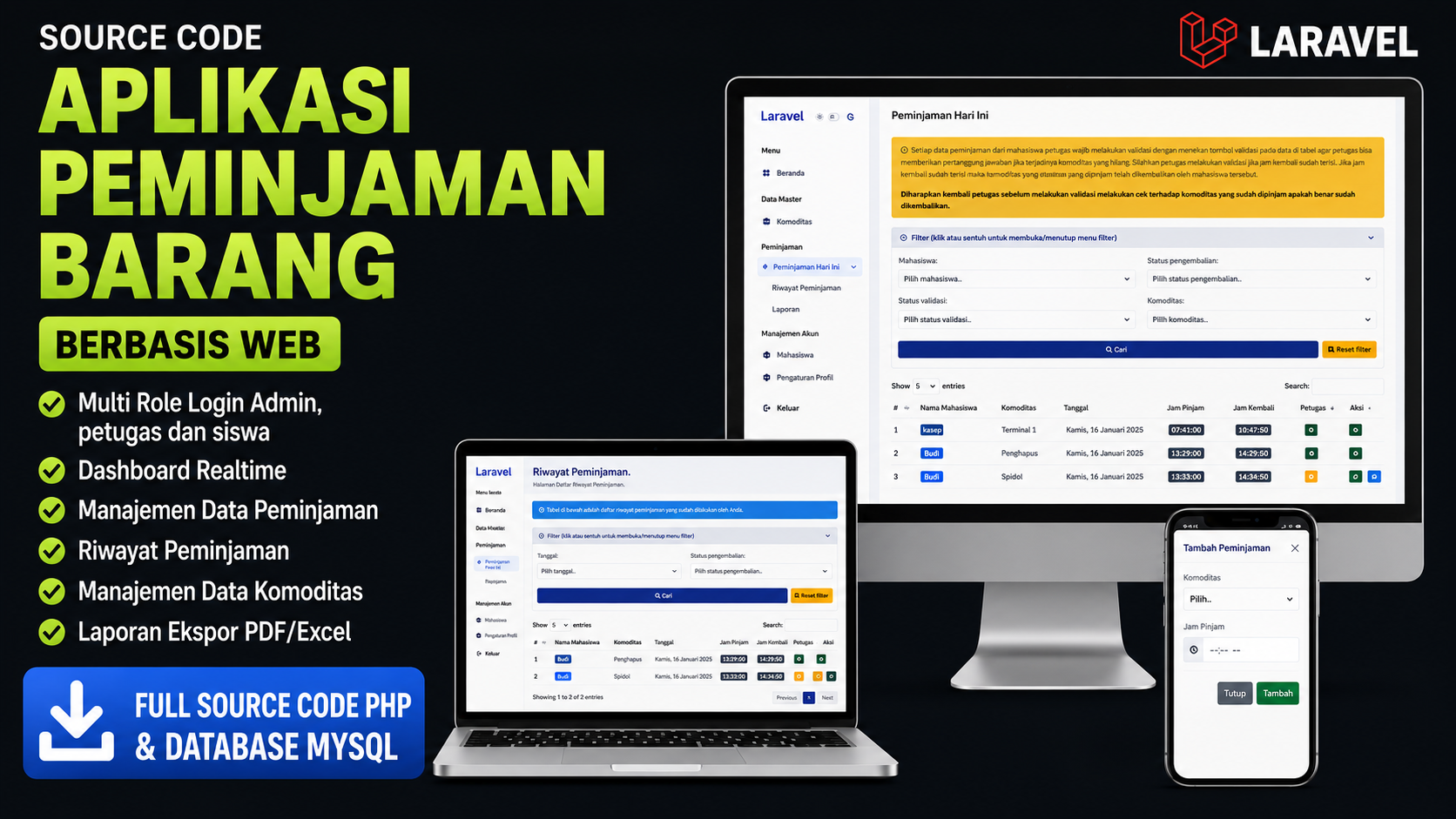 Source code website peminjaman barang | Download source code aplikasi peminjaman barang | Laravel
