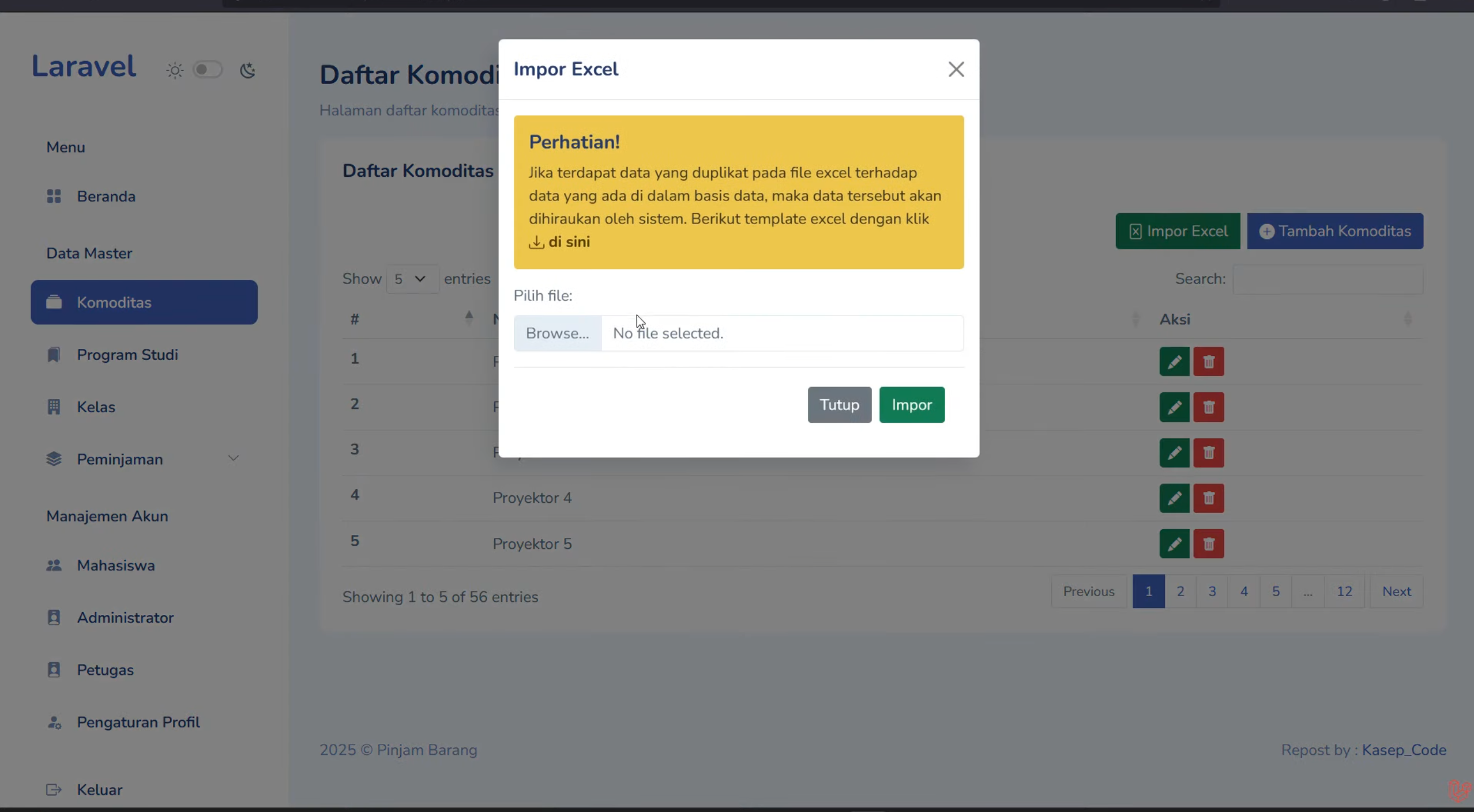 Source code website peminjaman barang | Download source code aplikasi peminjaman barang | Laravel