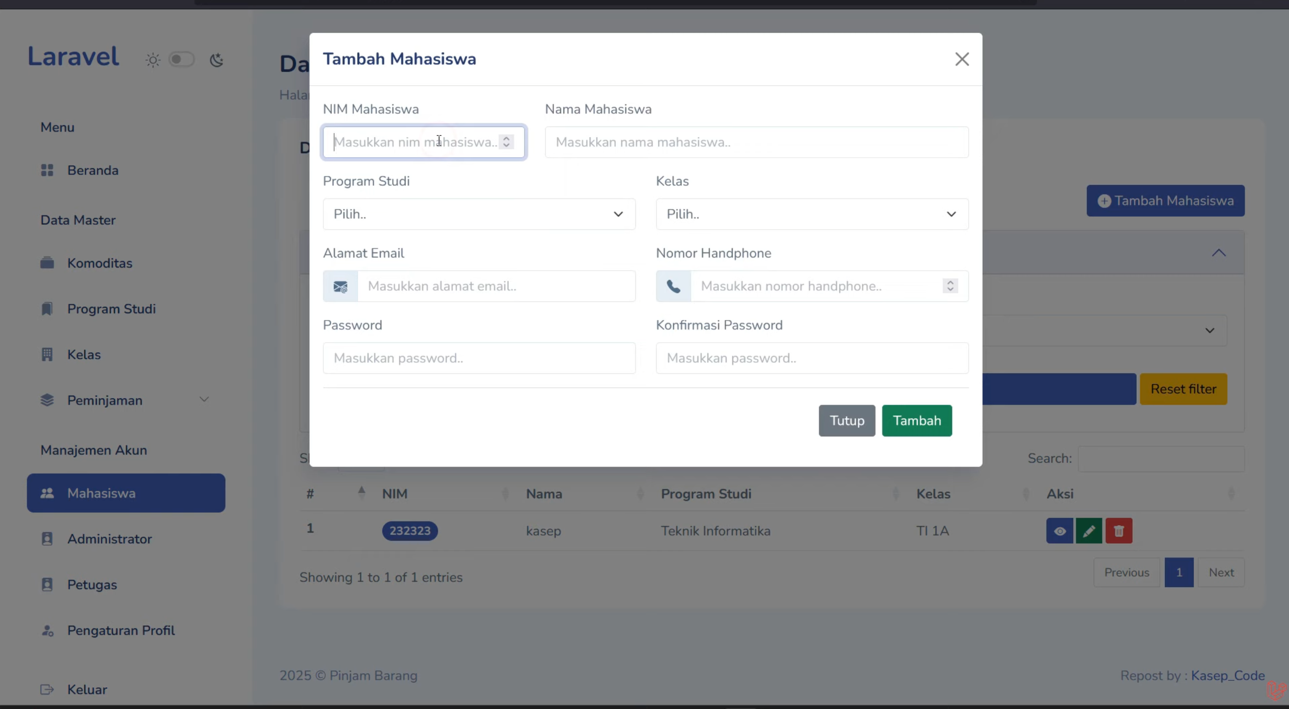 Source code website peminjaman barang | Download source code aplikasi peminjaman barang | Laravel