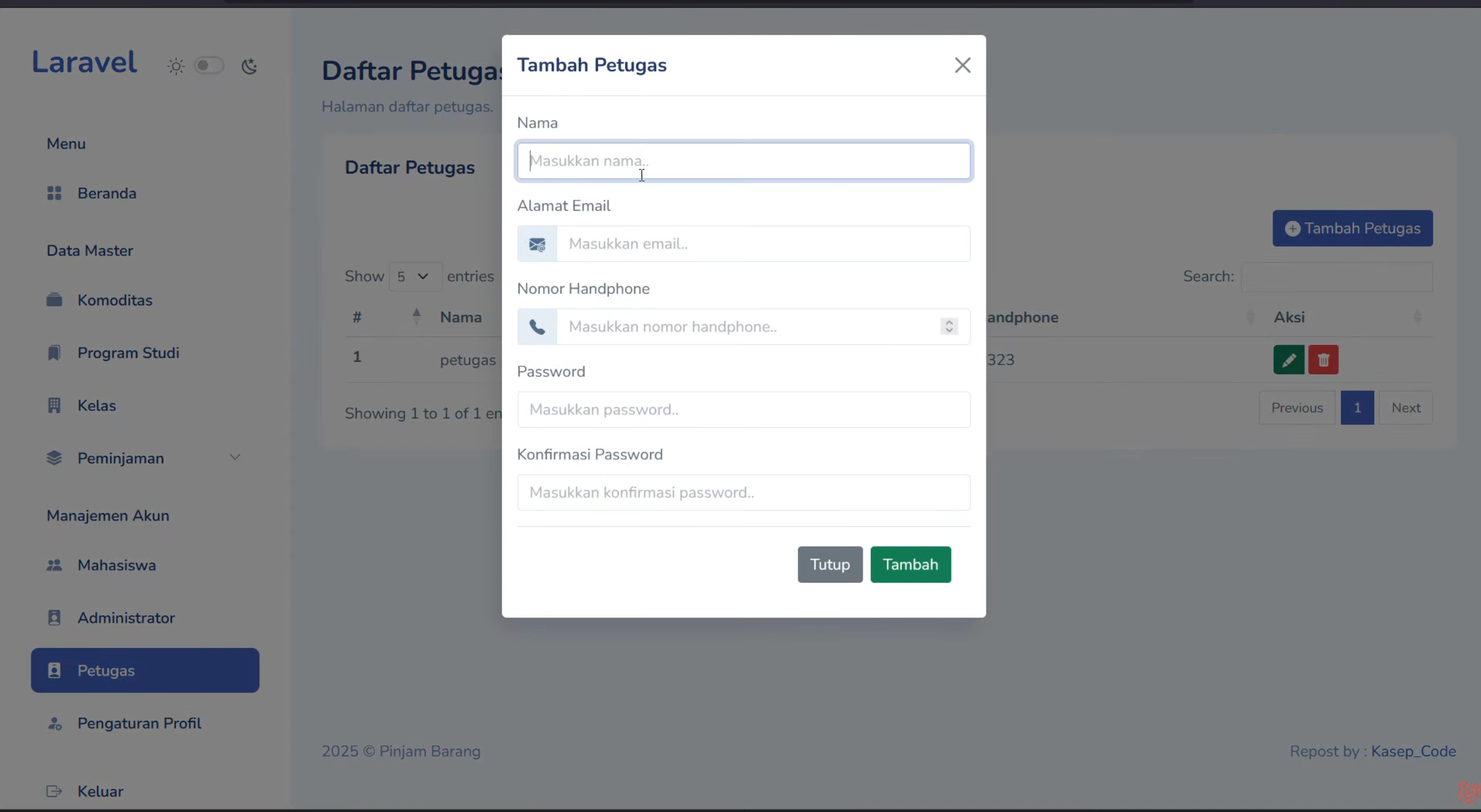 Source code website peminjaman barang | Download source code aplikasi peminjaman barang | Laravel