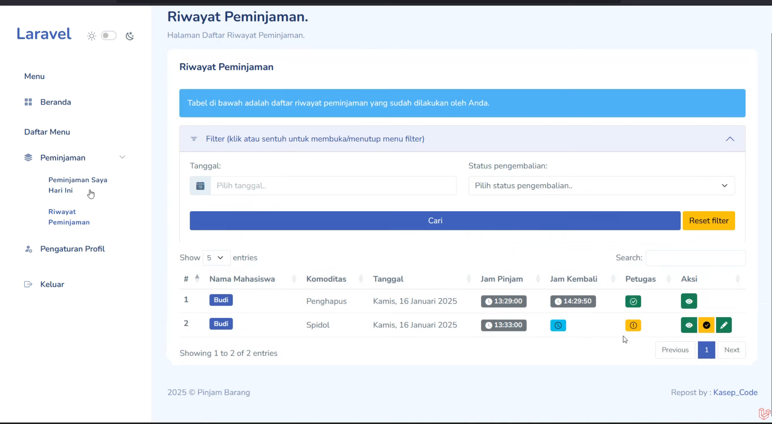 Source code website peminjaman barang | Download source code aplikasi peminjaman barang | Laravel