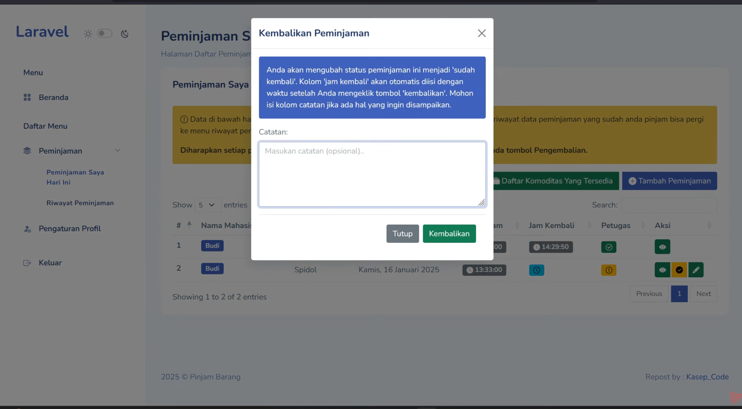 Source code website peminjaman barang | Download source code aplikasi peminjaman barang | Laravel