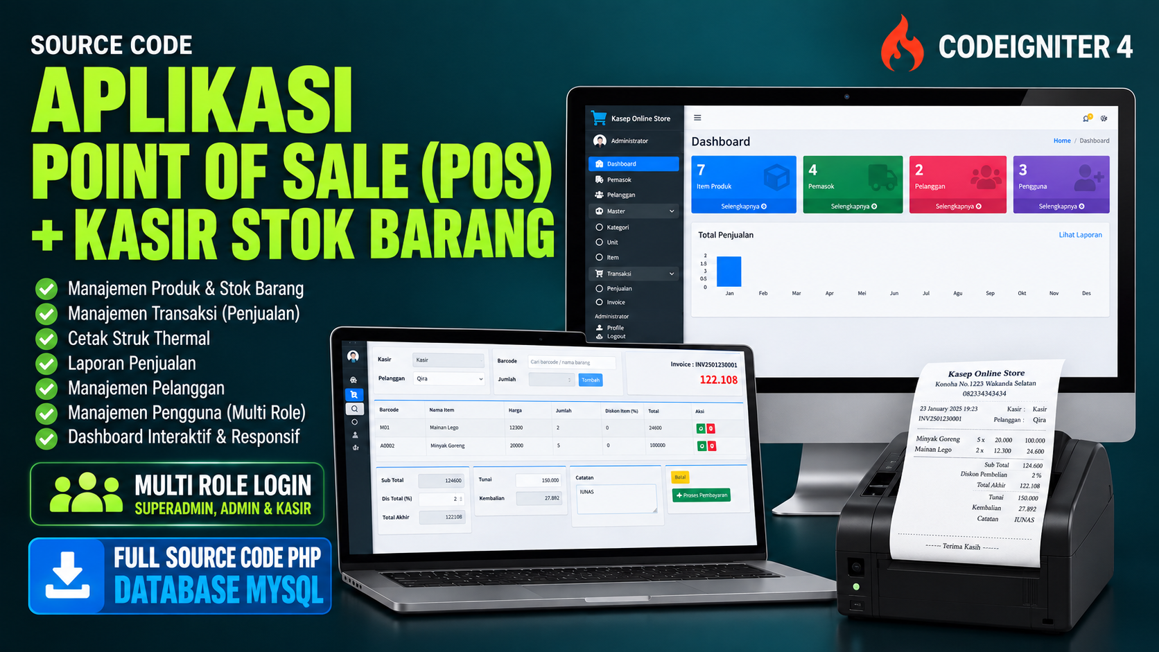Source Point of sale (POS) | Download Source Code PHP Website stok barang| Download apk Kasir Online