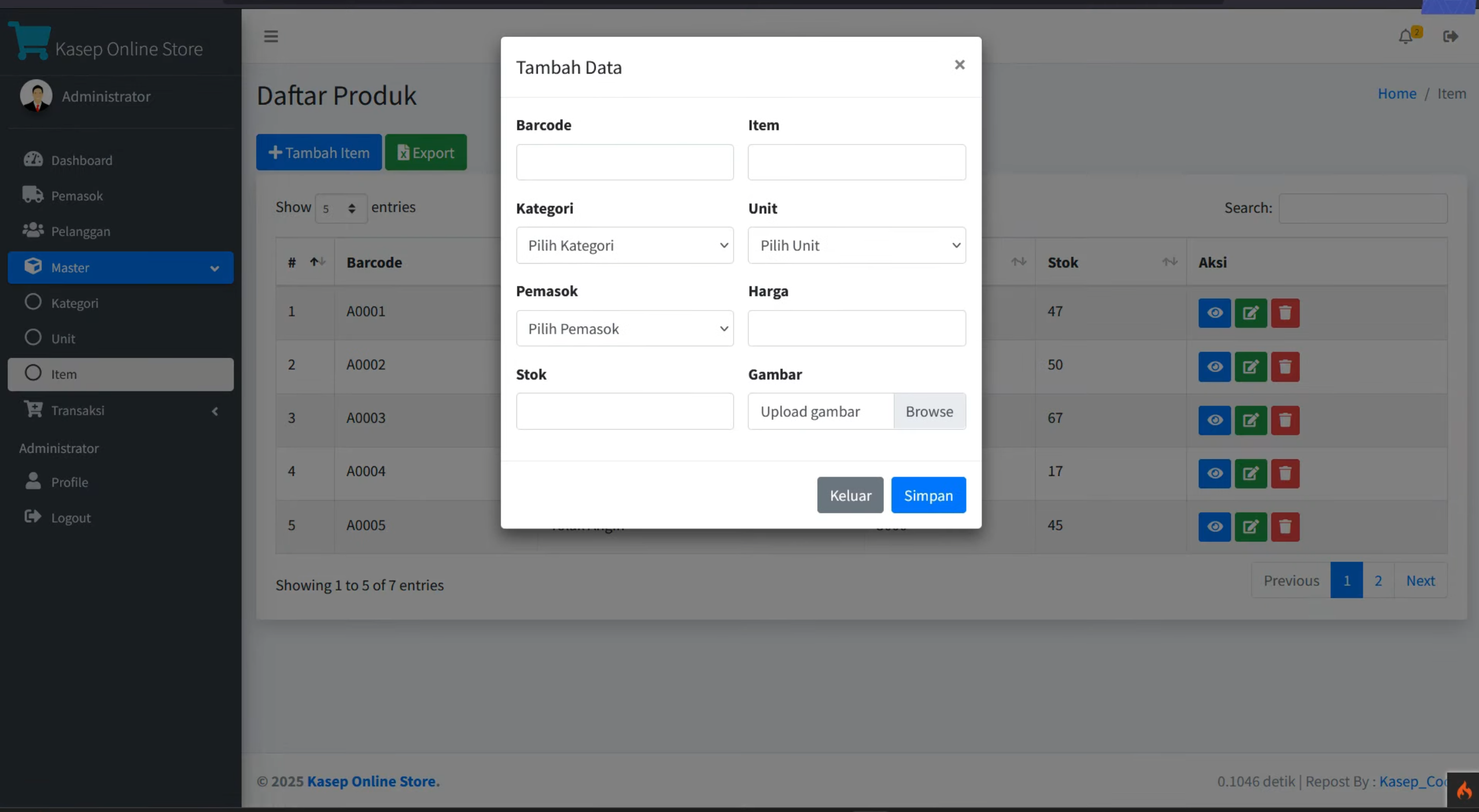 Source Point of sale (POS) | Download Source Code PHP Website stok barang| Download apk Kasir Online