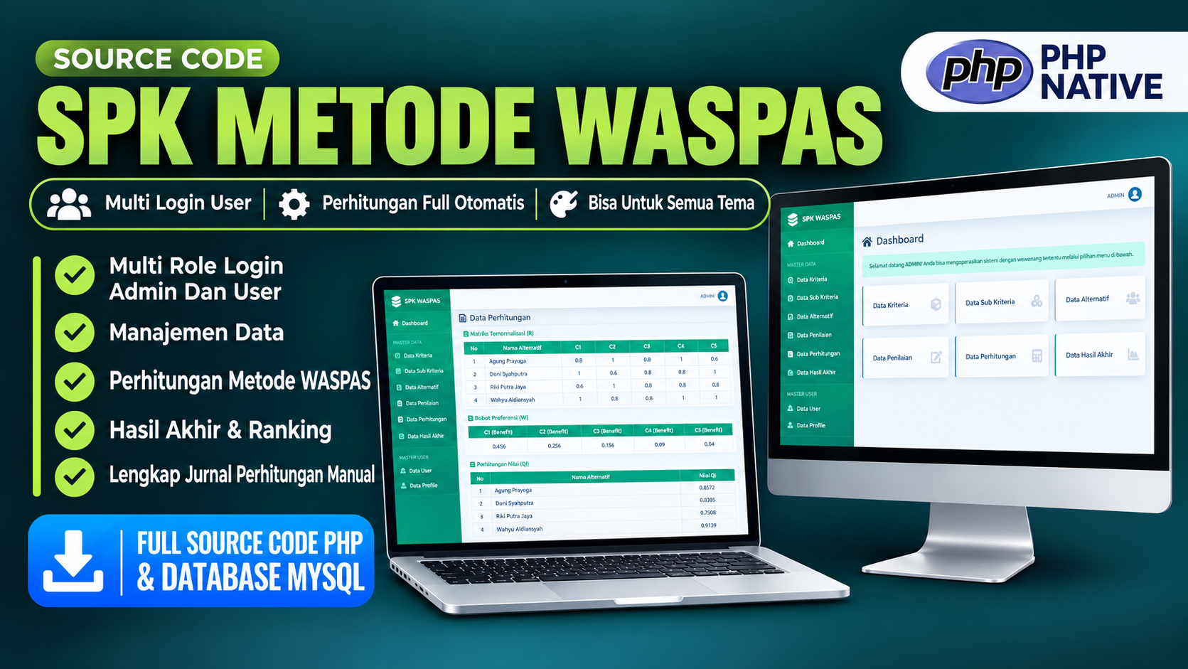 Website SPK Metode WASPAS | Download Source Code SPK Metode WASPAS | Source Code SPK Metode WASPAS