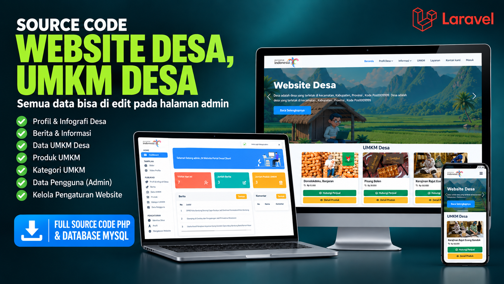 Source Code Website Desa | Source code Sistem Informasi Desa | Source code website UMKM Laravel