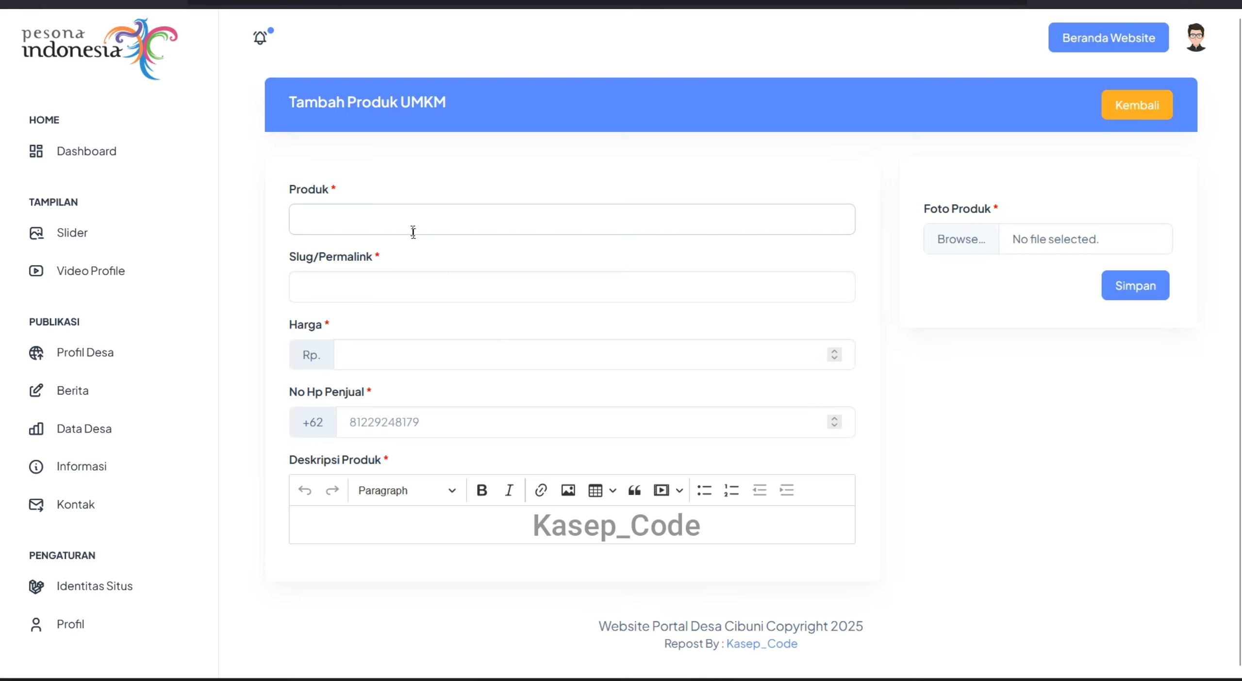 Source Code Website Desa | Source code Sistem Informasi Desa | Source code website UMKM Laravel