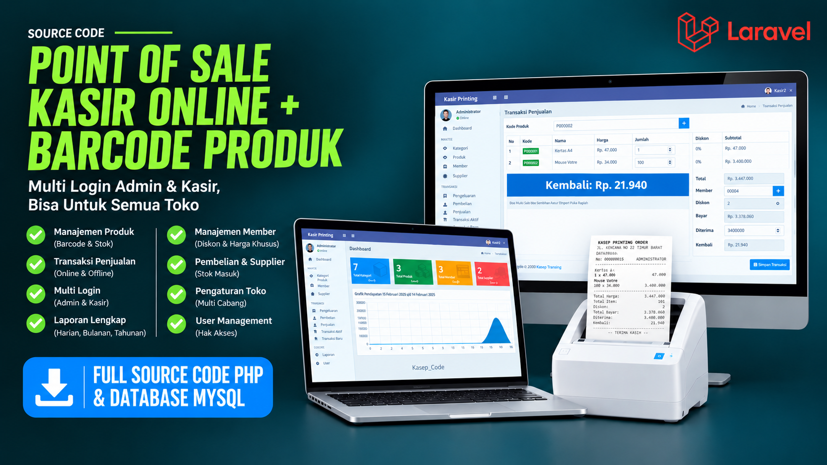 Source code aplikasi Point Of Sale Laravel | Source Code Kasir Online Laravel | Aplikasi stok barang laravel