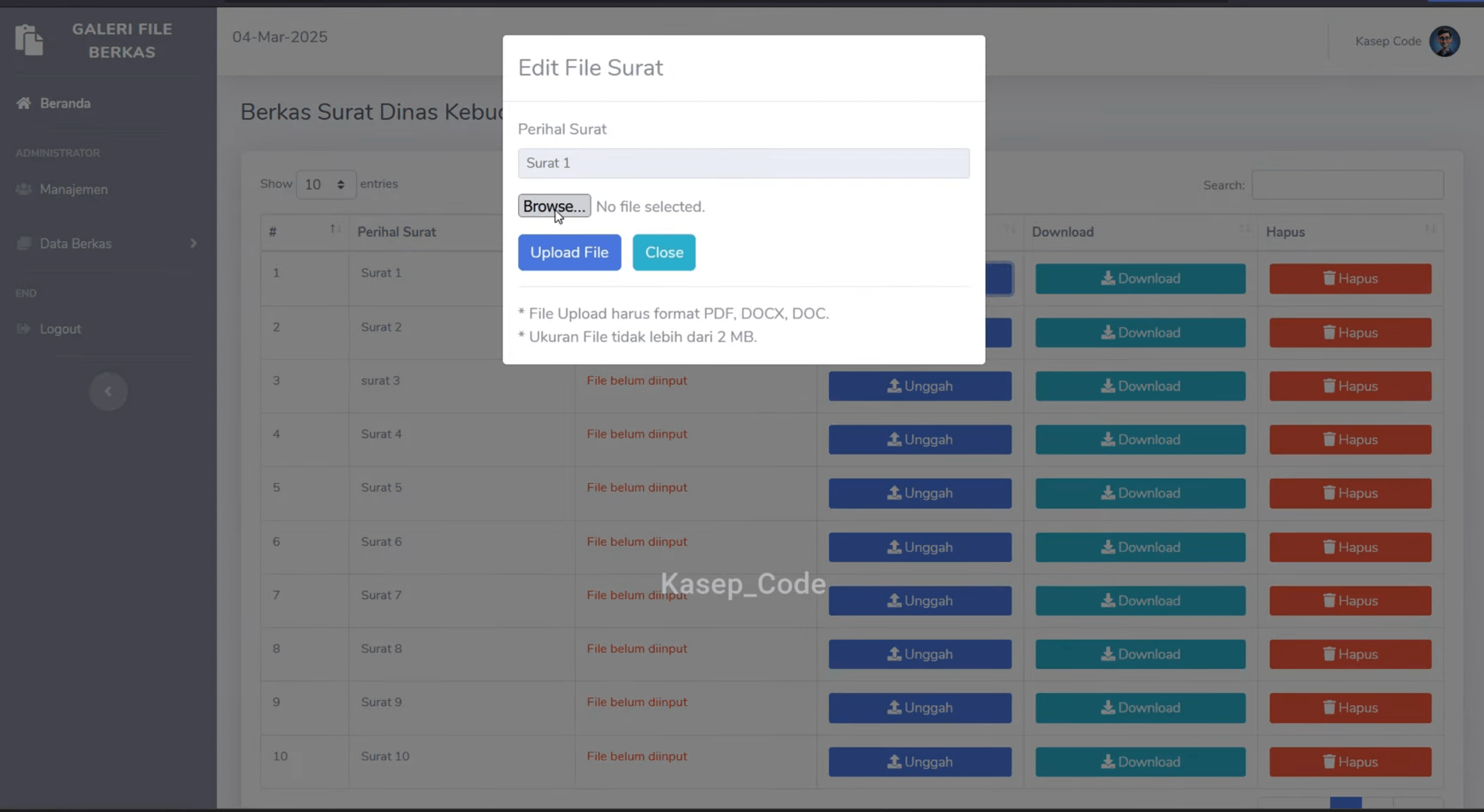 Source Code Website E-Arsip | Sistem Arsip Digital dengan PHP | Source Code Website E-Arsip