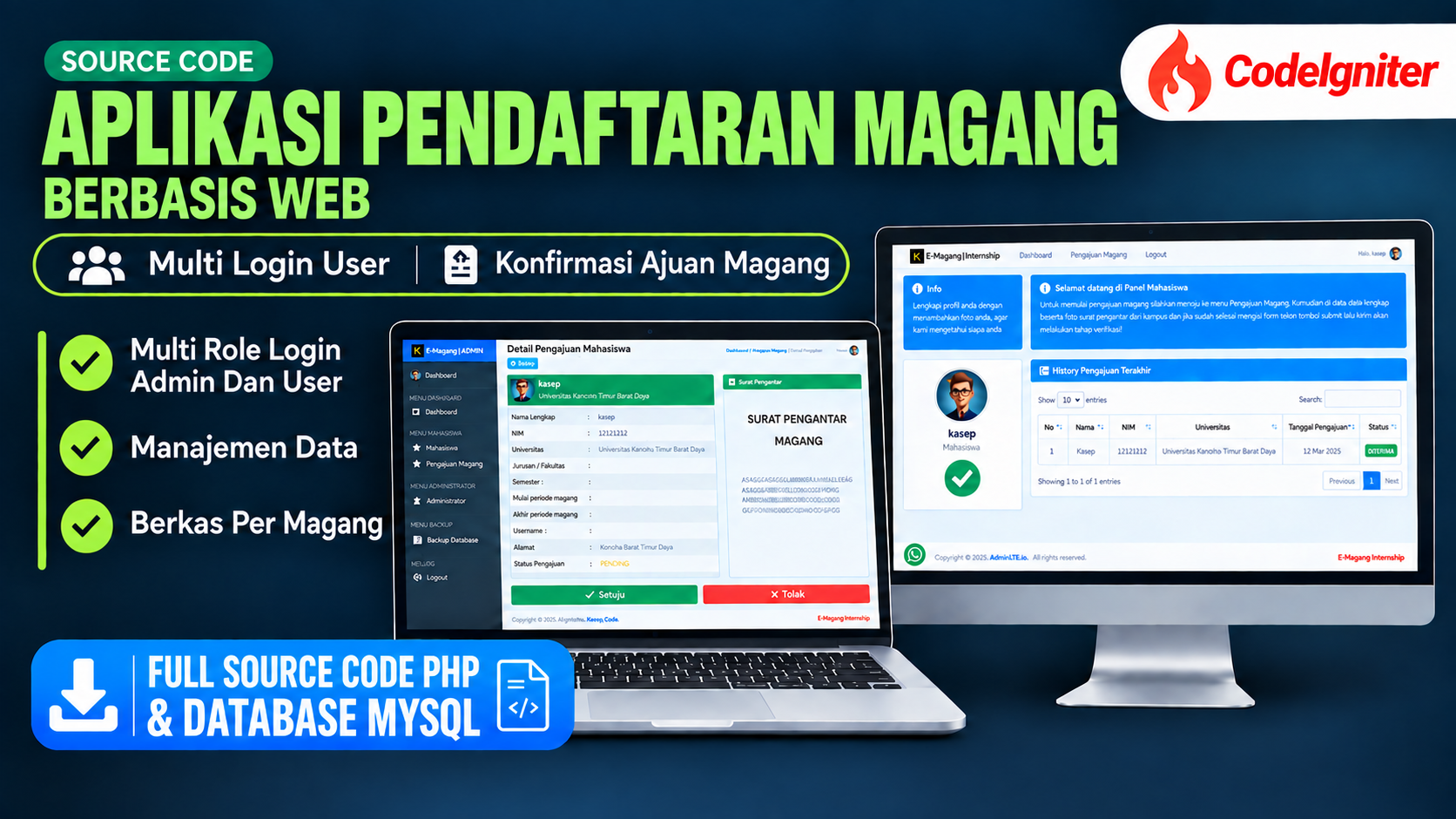 Source code website magang | Source code aplikasi pendaftaran magang | Website Magang Codeigniter 3