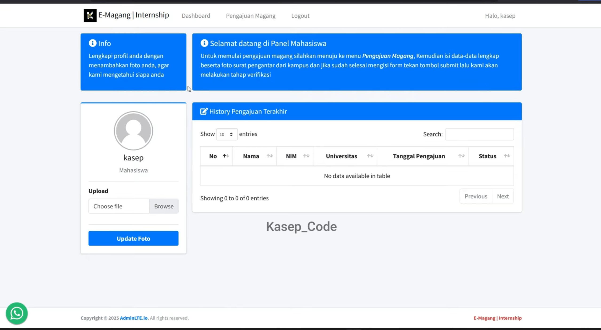 Source code website magang | Source code aplikasi pendaftaran magang | Website Magang Codeigniter 3