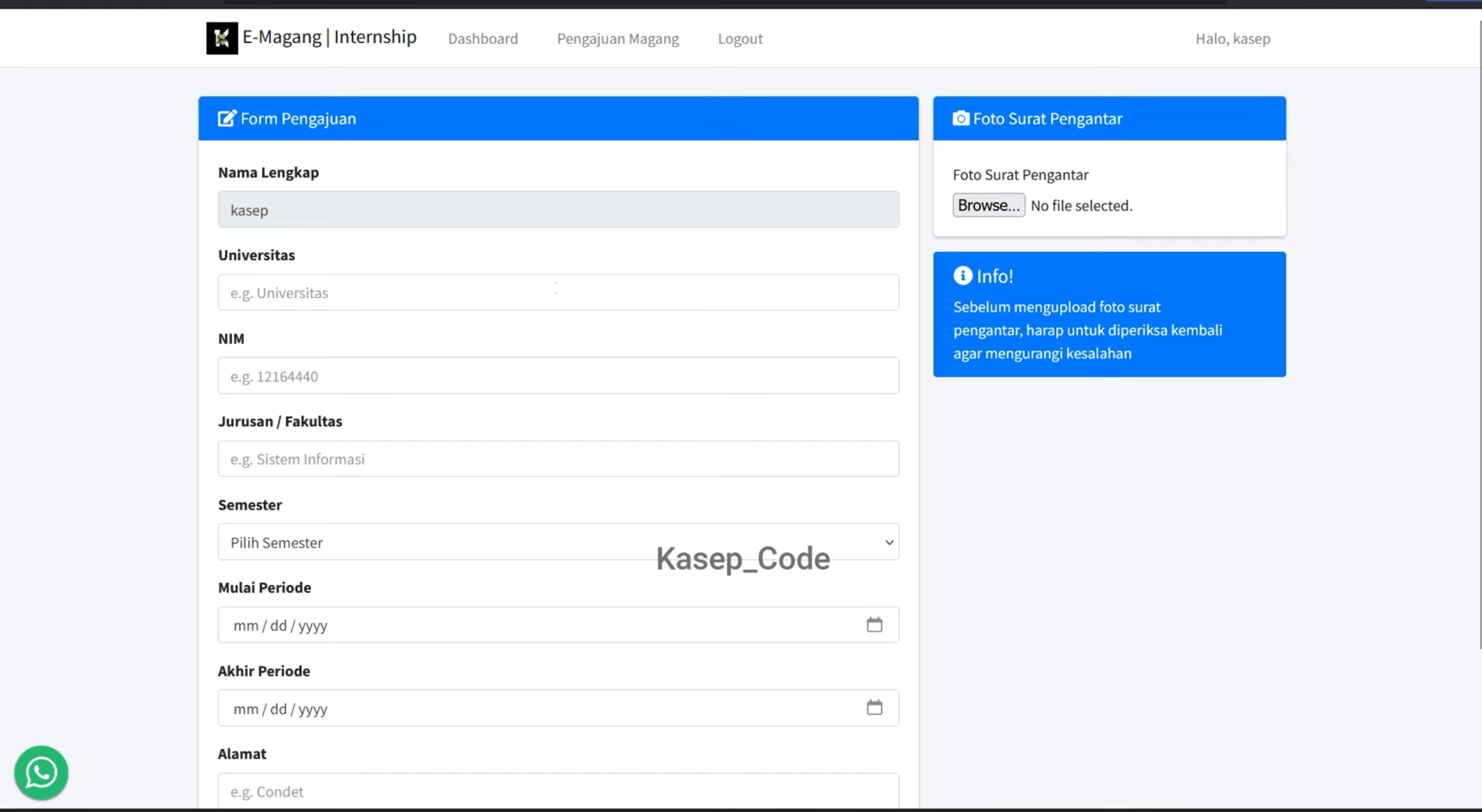 Source code website magang | Source code aplikasi pendaftaran magang | Website Magang Codeigniter 3