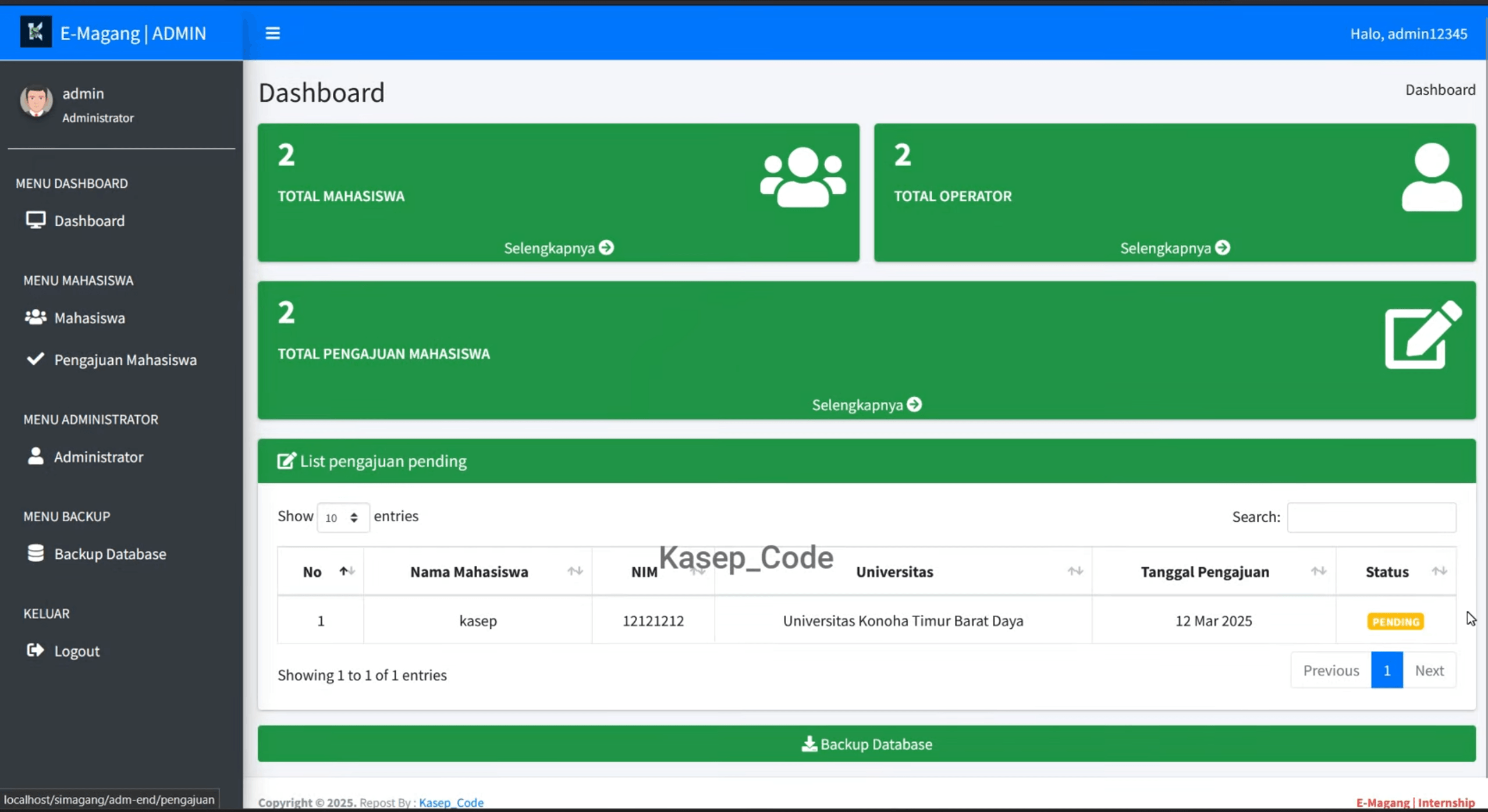 Source code website magang | Source code aplikasi pendaftaran magang | Website Magang Codeigniter 3