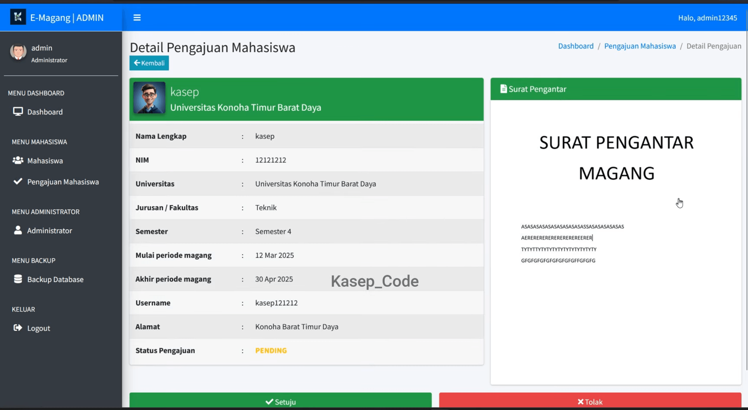 Source code website magang | Source code aplikasi pendaftaran magang | Website Magang Codeigniter 3