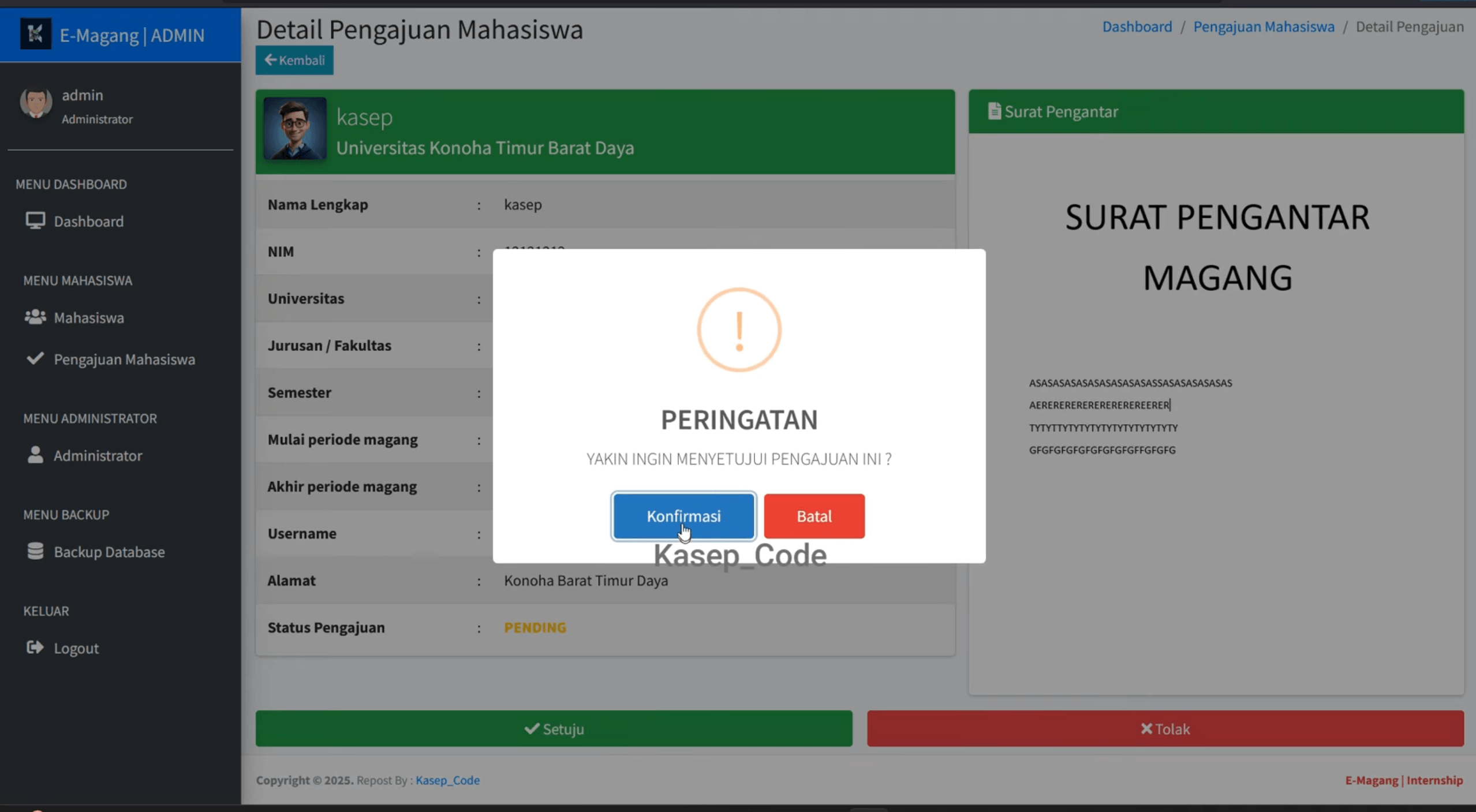 Source code website magang | Source code aplikasi pendaftaran magang | Website Magang Codeigniter 3