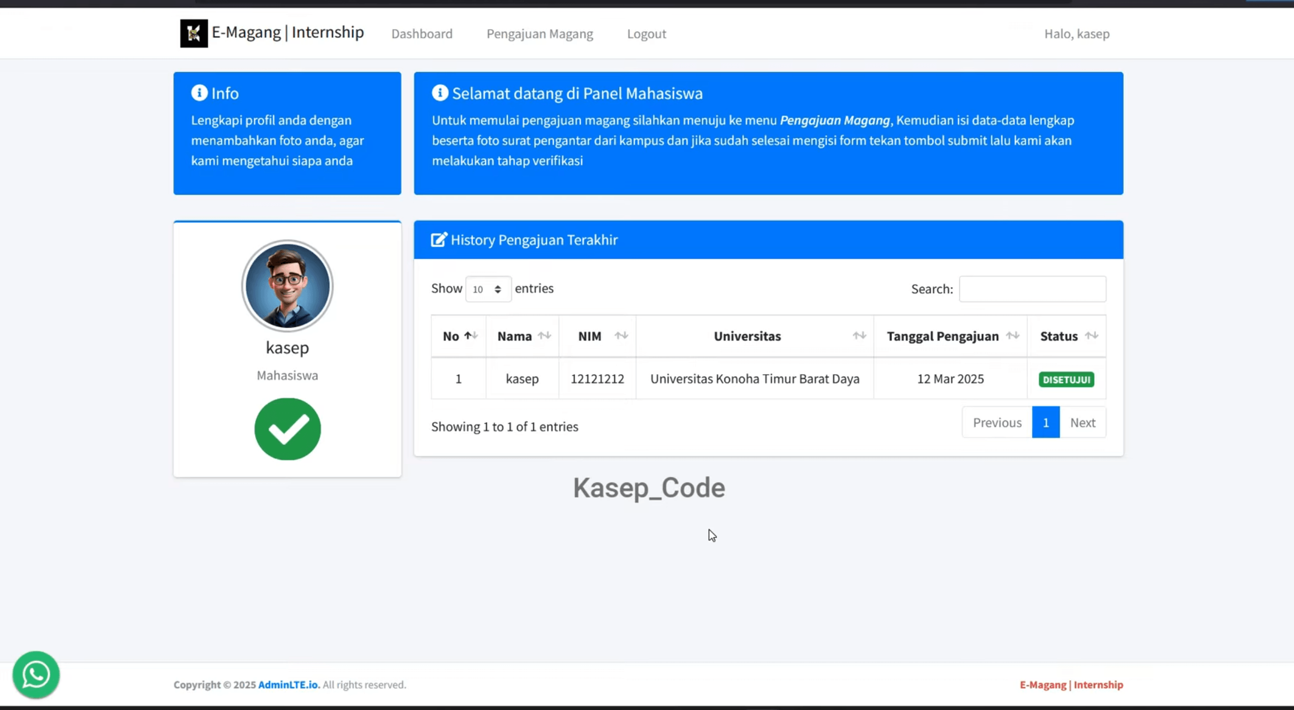 Source code website magang | Source code aplikasi pendaftaran magang | Website Magang Codeigniter 3