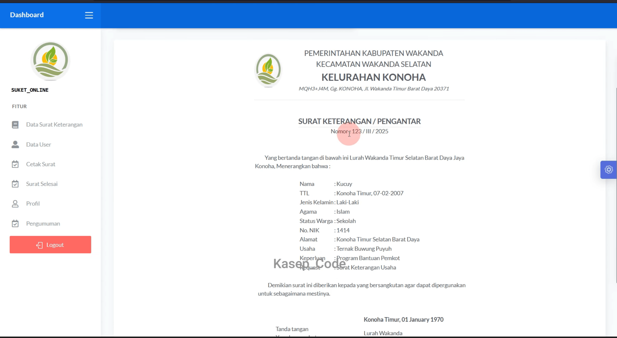 Source Code Website Kelurahan | Website Desa | Source Code Website Pembuatan Surat Online| E-Desa