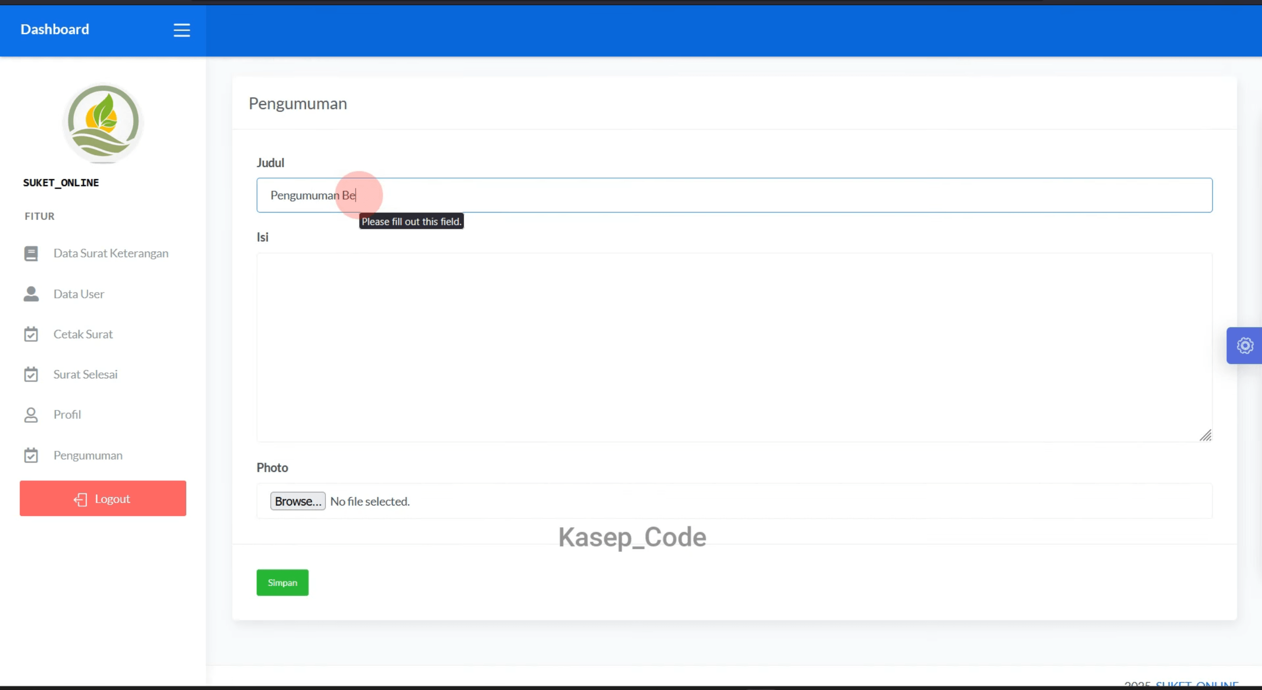 Source Code Website Kelurahan | Website Desa | Source Code Website Pembuatan Surat Online| E-Desa
