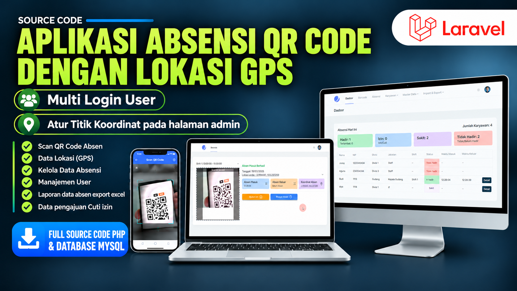 Source Code Aplikasi Absensi QR Code dengan Lokasi | Website Absensi Karyawan QR Code dengan GPS