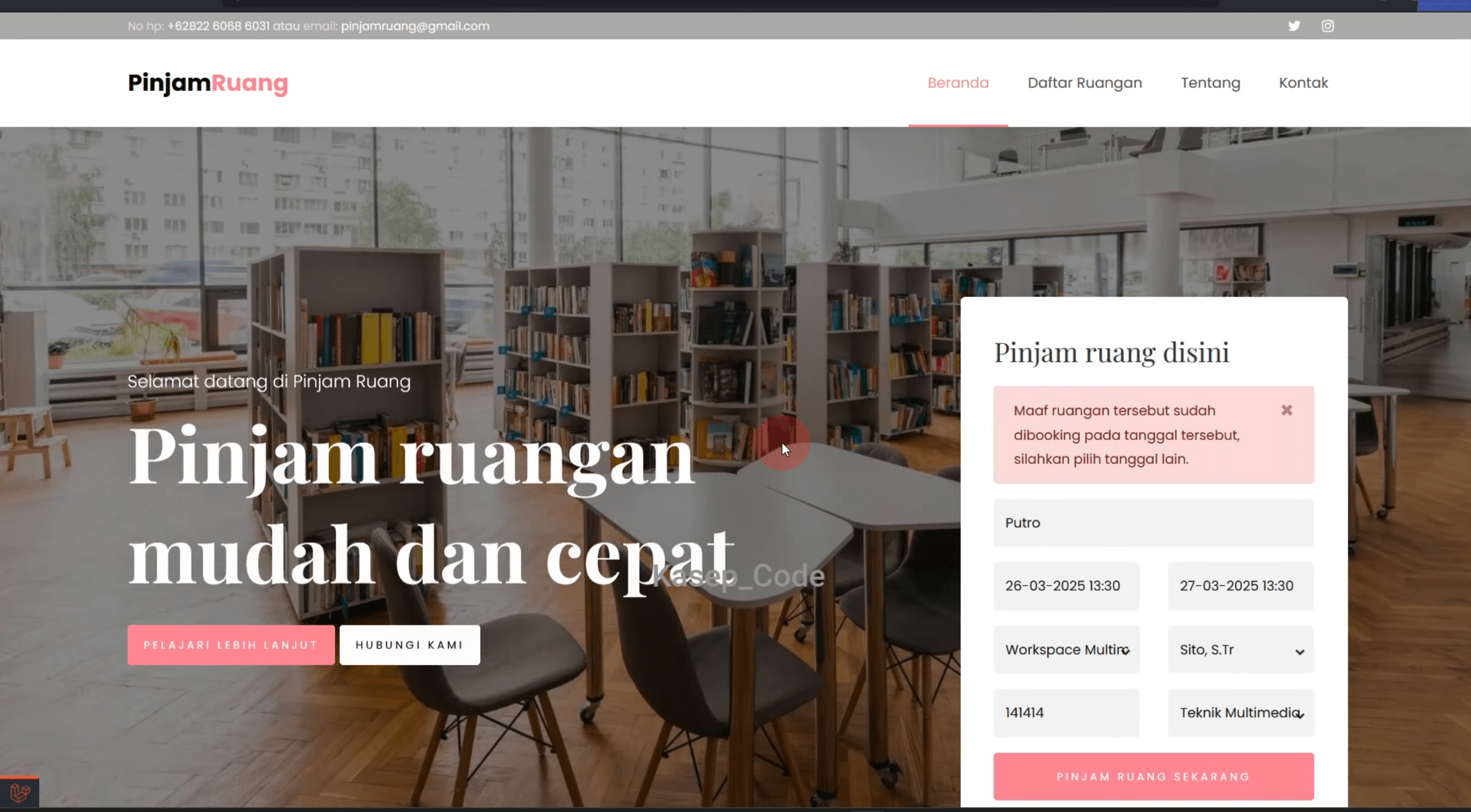 Source code aplikasi peminjaman ruangan berbasis web | Website Peminjaman Ruangan | Aplikasi Peminjaman ruang kelas