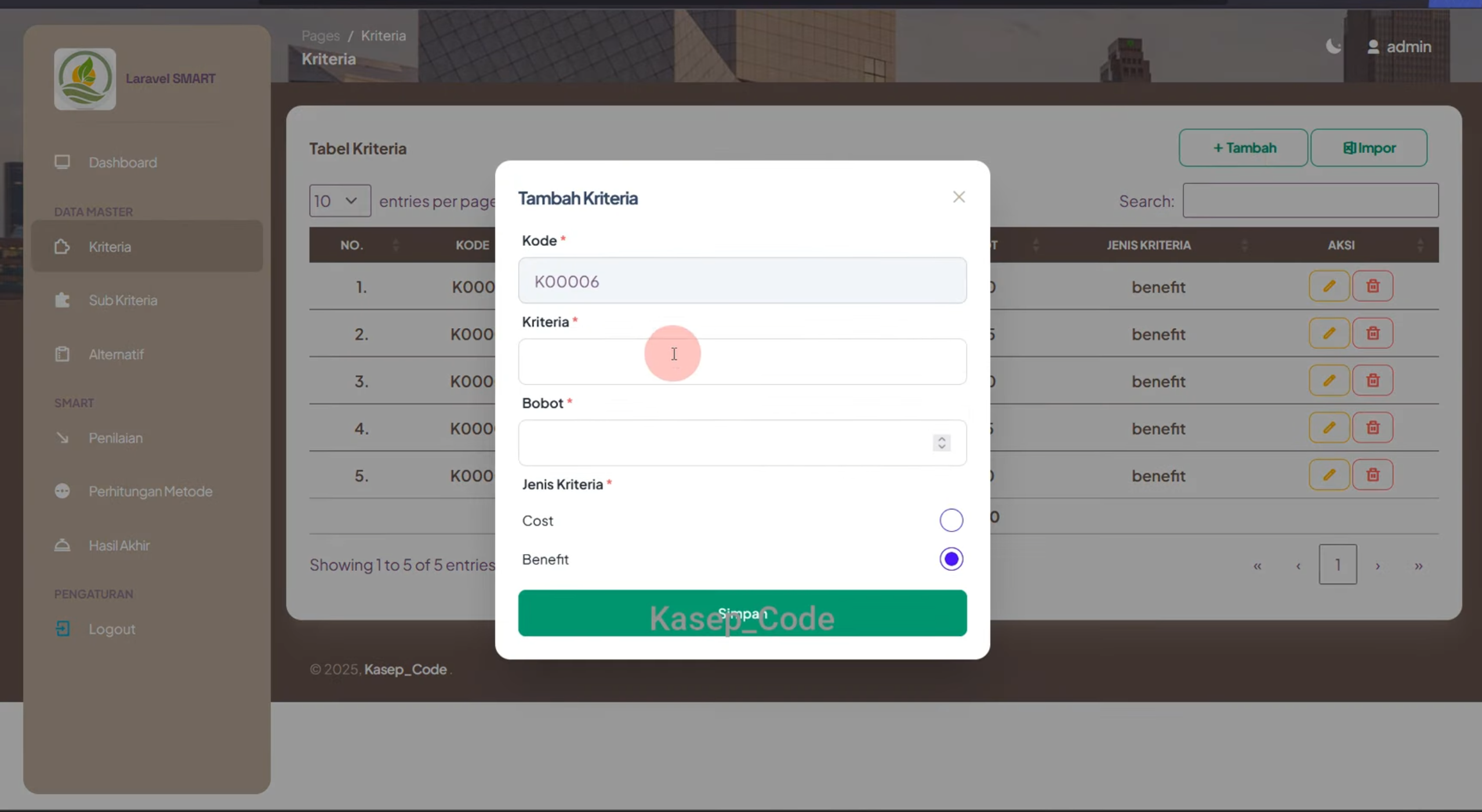 Source Code SPK Metode Smart | spk metode smart dengan laravel| Source Code Website SPK Metode Smart