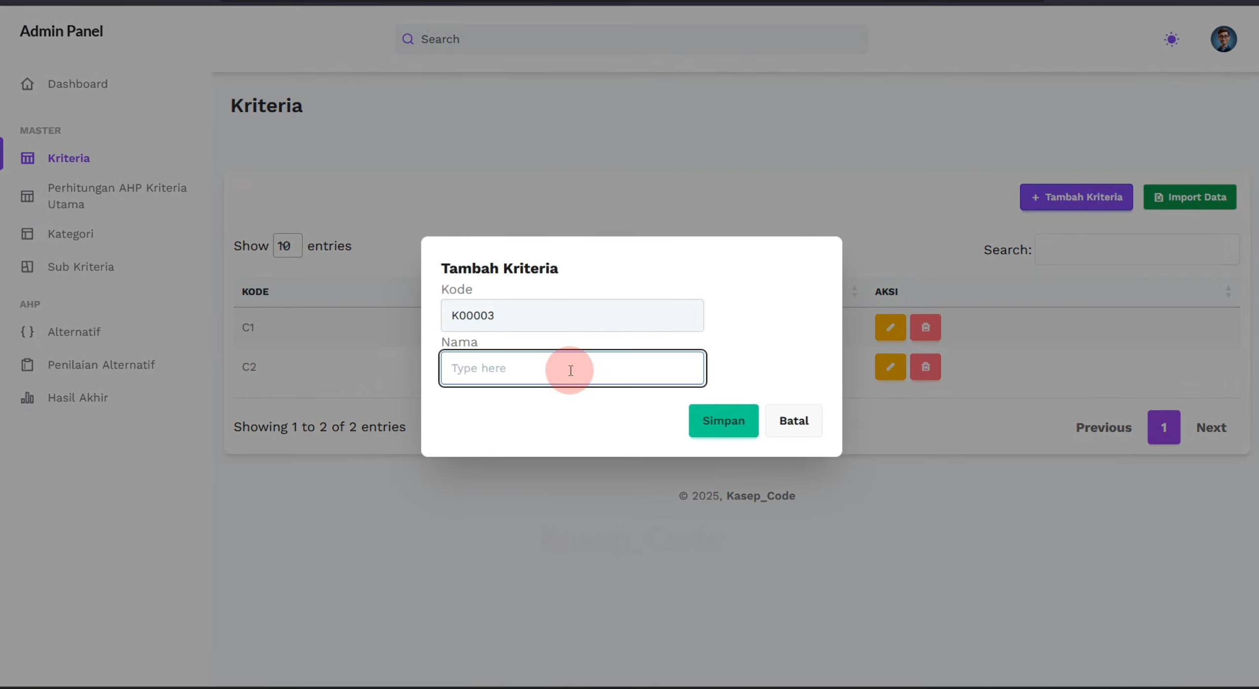 Source code SPK metode AHP Laravel | SPK metode AHP Laravel | Website SPK metode AHP Laravel terbaru