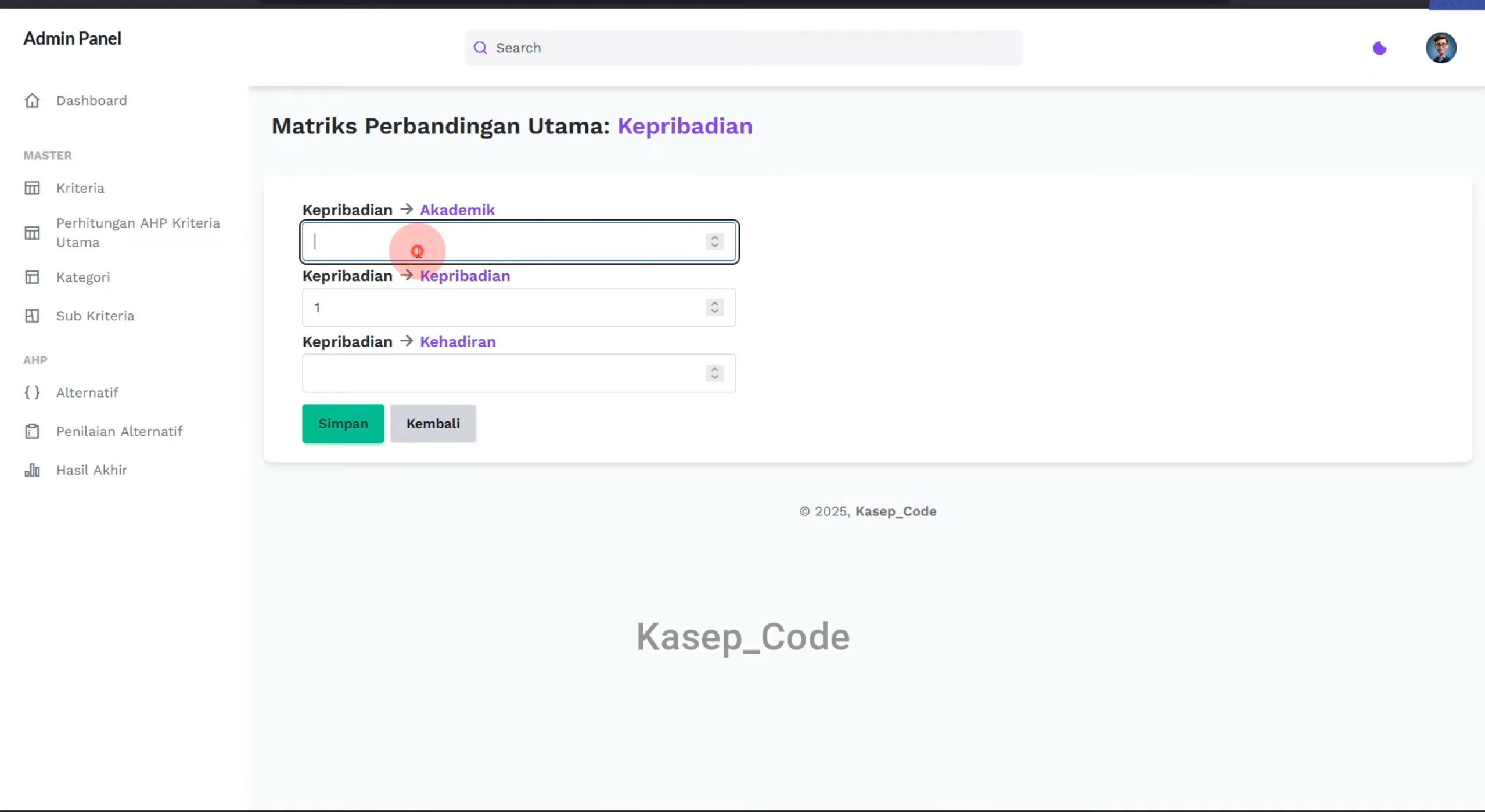 Source code SPK metode AHP Laravel | SPK metode AHP Laravel | Website SPK metode AHP Laravel terbaru